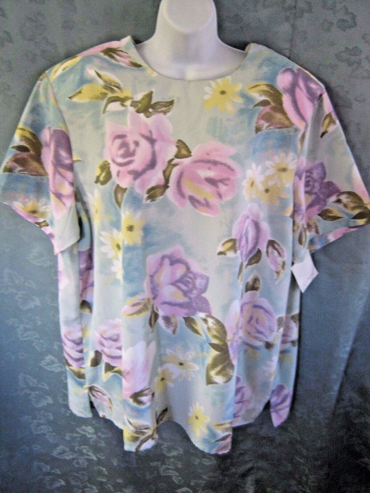 Vintage Jordan Woman Blouse Size 20 Collarless Pastel Floral Shell Top NOS NWT