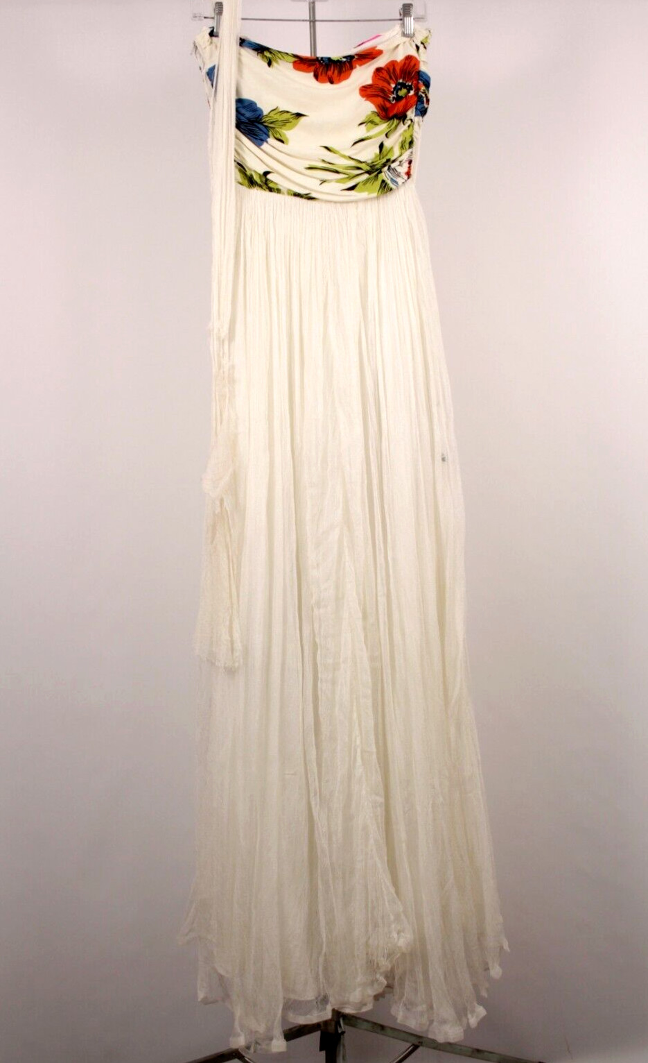 Vtg Women’s 40s White Rayon Colorful Floral Formal Dress 1940s XXS/XS Ball Gown