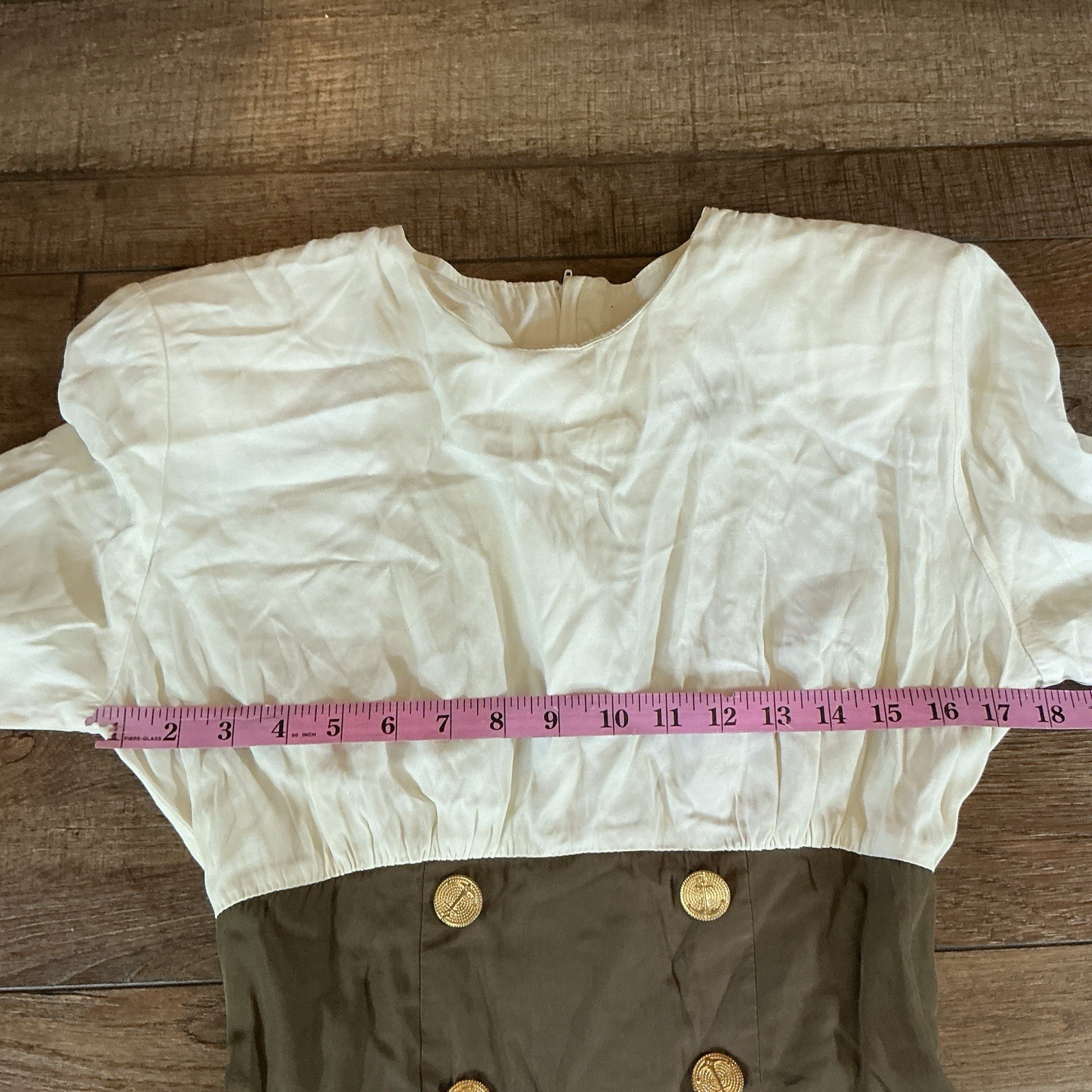 80s VTG Hearts Two Tone Maxi Dress Sz S/M White Brown Gold Buttons Smocked #17E7