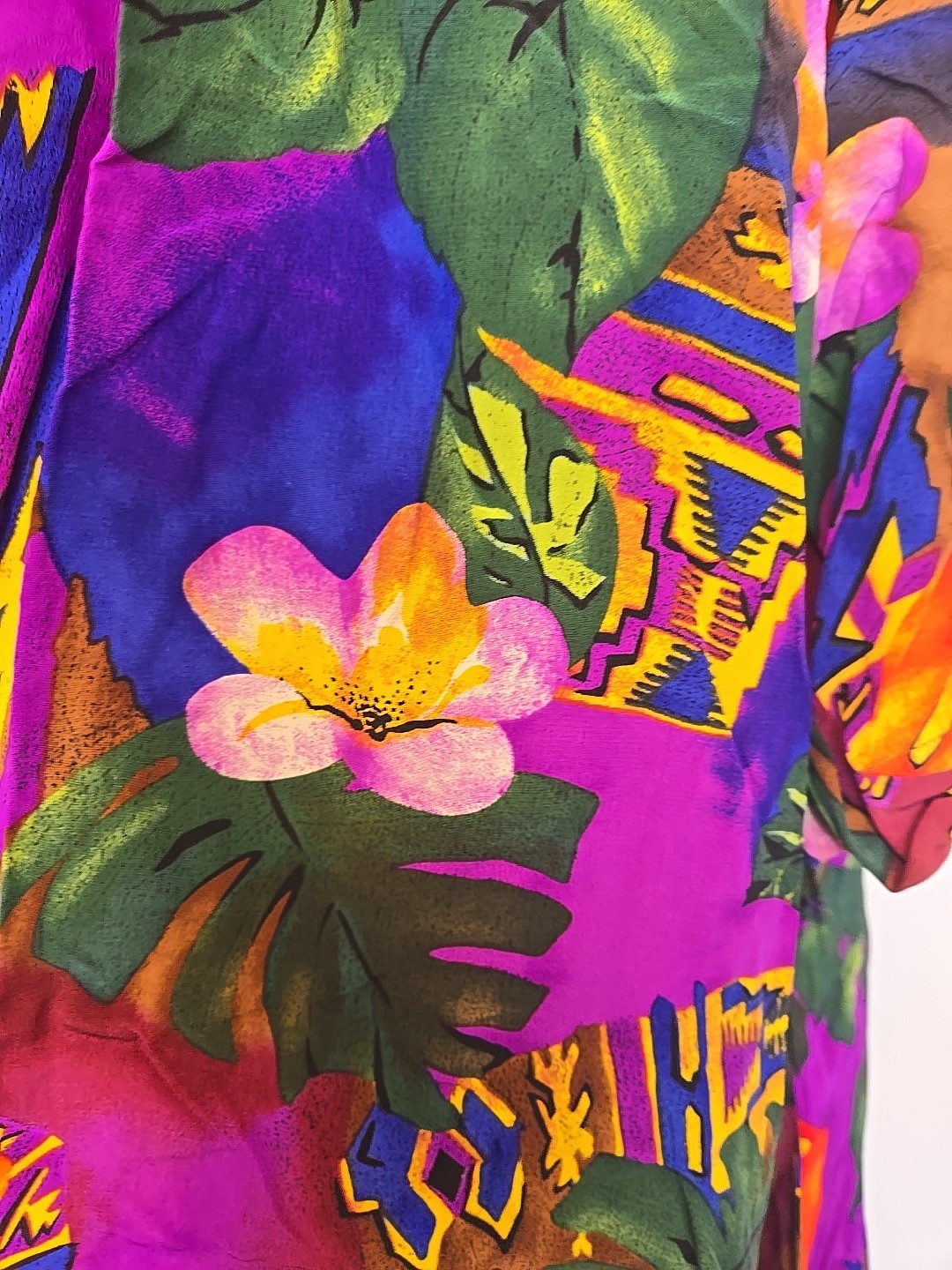 Vtg Pat Argenti 100% Silk Shirt Dress Multicolore Hawaiian Flowers Retro size 6