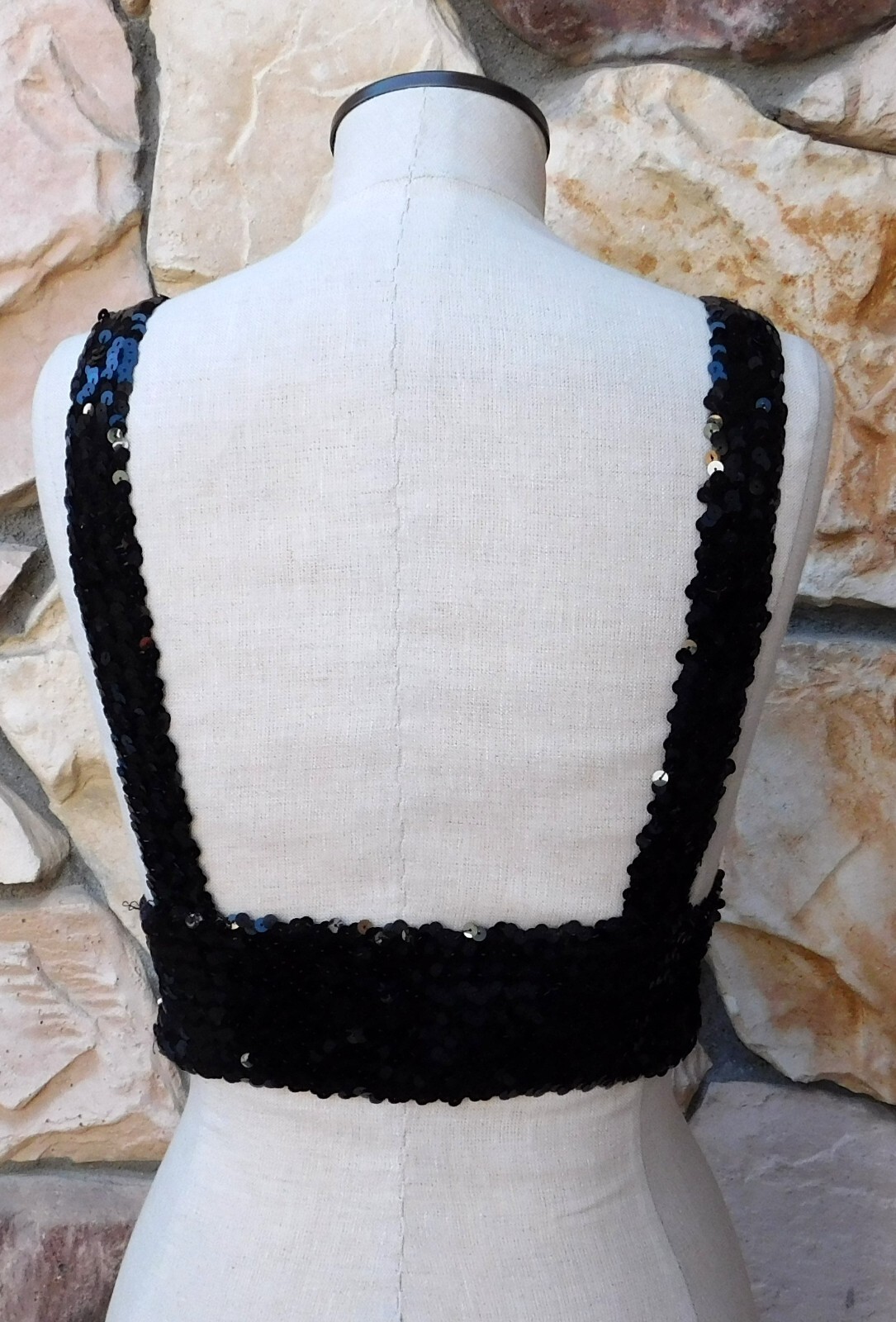 Black Disco Dance Top VTG Y2K 1980’s 1990’s SEXY RETRO Sequin Crop