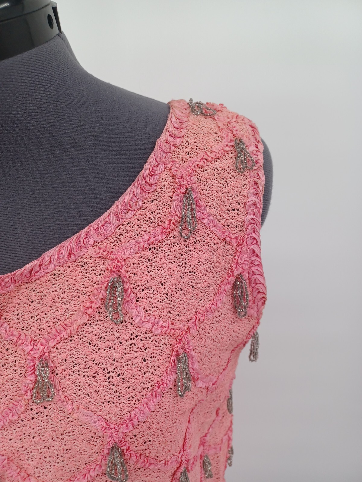 Vintage 1960s APOLLO Of New York Pink Knit Skirt Wiggle Beaded Shimmy Top