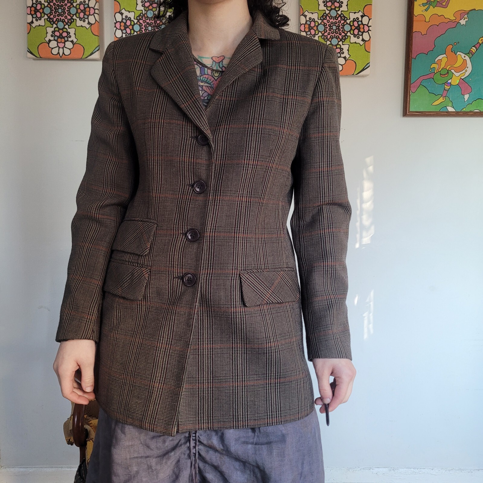 Vintage 70s Bridgetown Collection Russian Made Brown/orange Wool Blazer 8