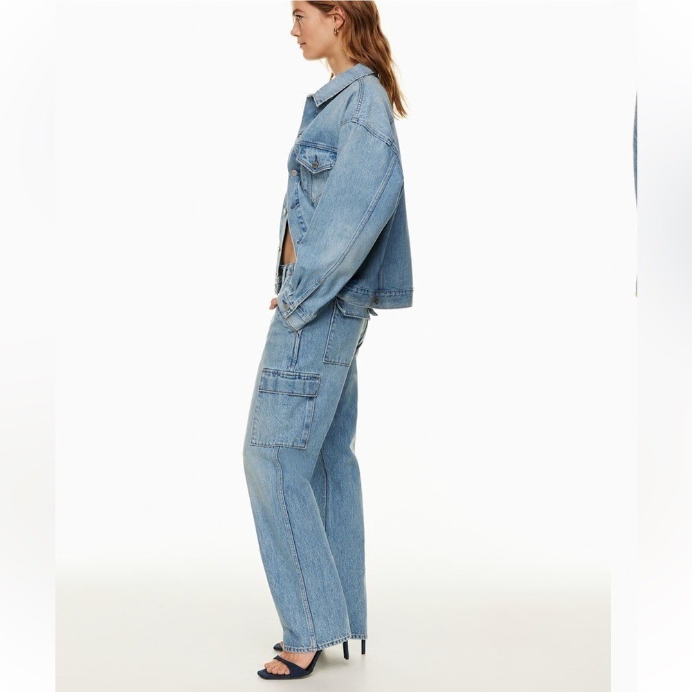 Denim Forum The ’90s Edie Lo-rise Cargo Jean in 7 Yrs Pctr Ths Bleu Size 24 NWOT
