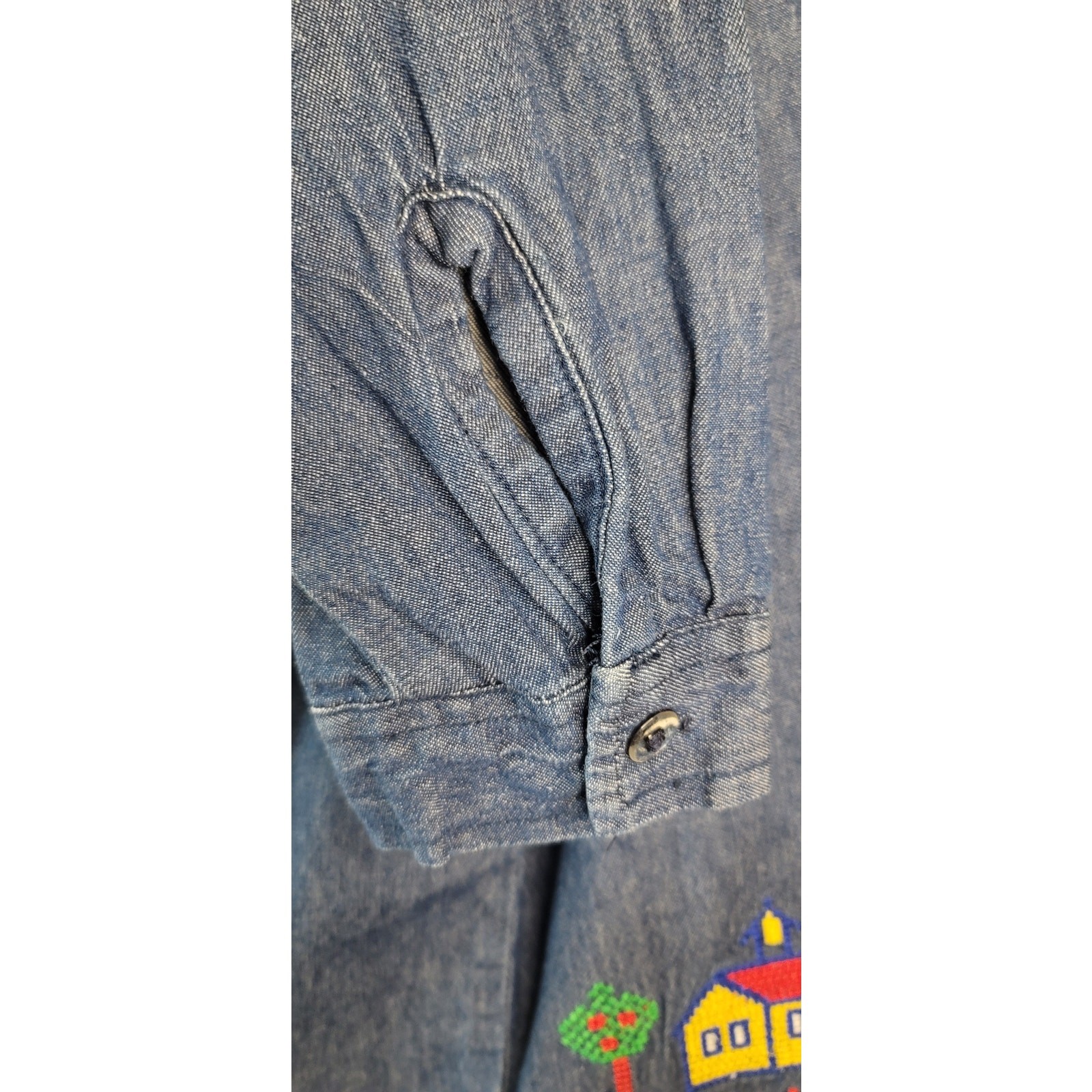 NWT Vintage TagWear Embroidered Teacher Button Up Denim Shirt Size M to 2XL