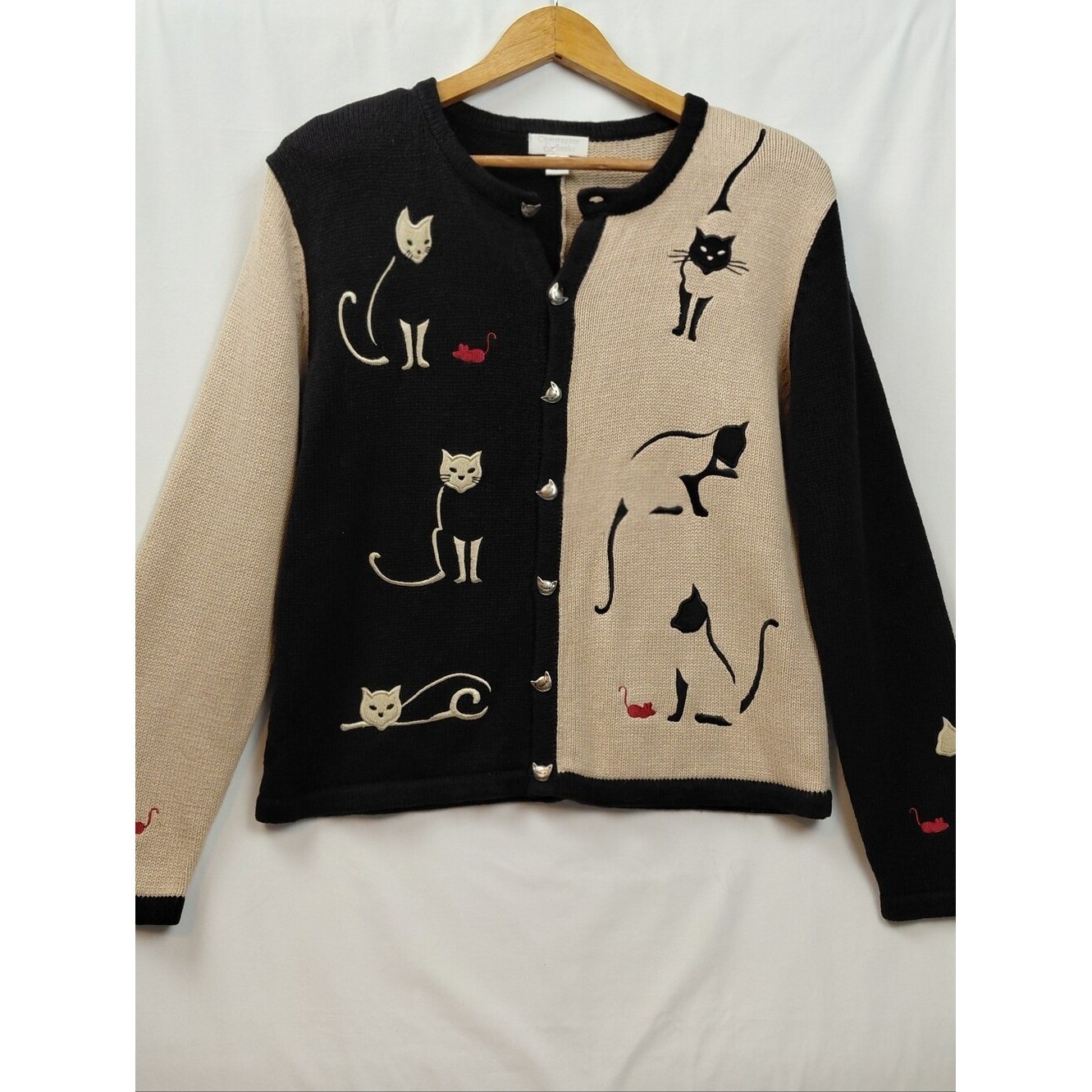 Vintage Cat Sweater Women’s Size Medium Cat Buttons Y2K