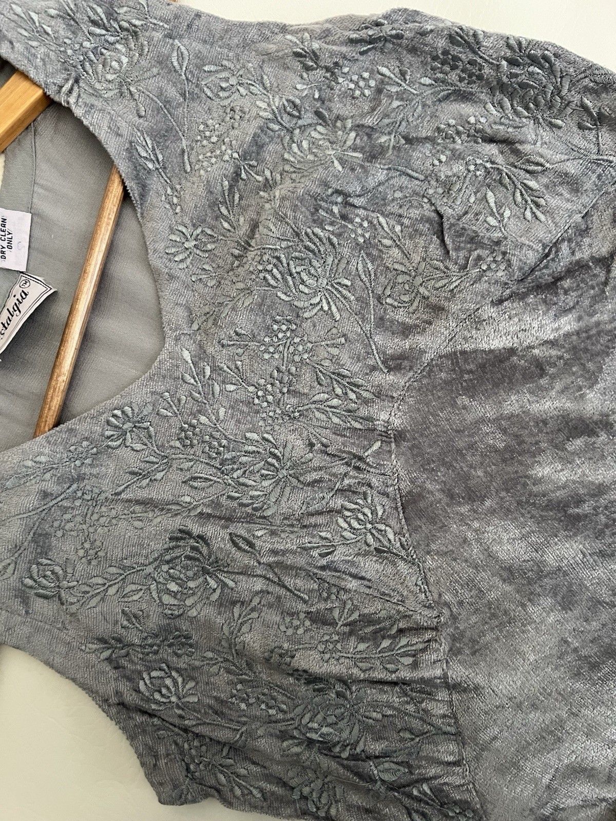 Nostalgia Vtg 90s Crushed Velvet Dress Gray Sz. M Whimsigoth Dark Fairy Party