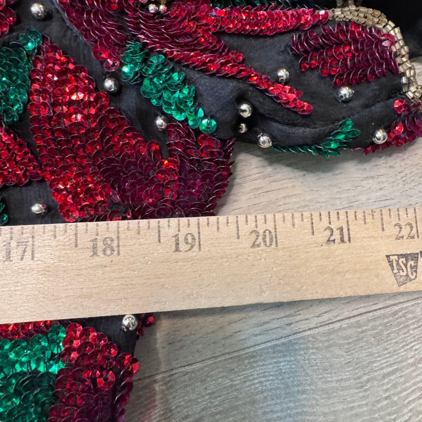 Laurence Kazar Vintage Silk Sequin Poinsettia Blouse Red Green Holiday Top Large