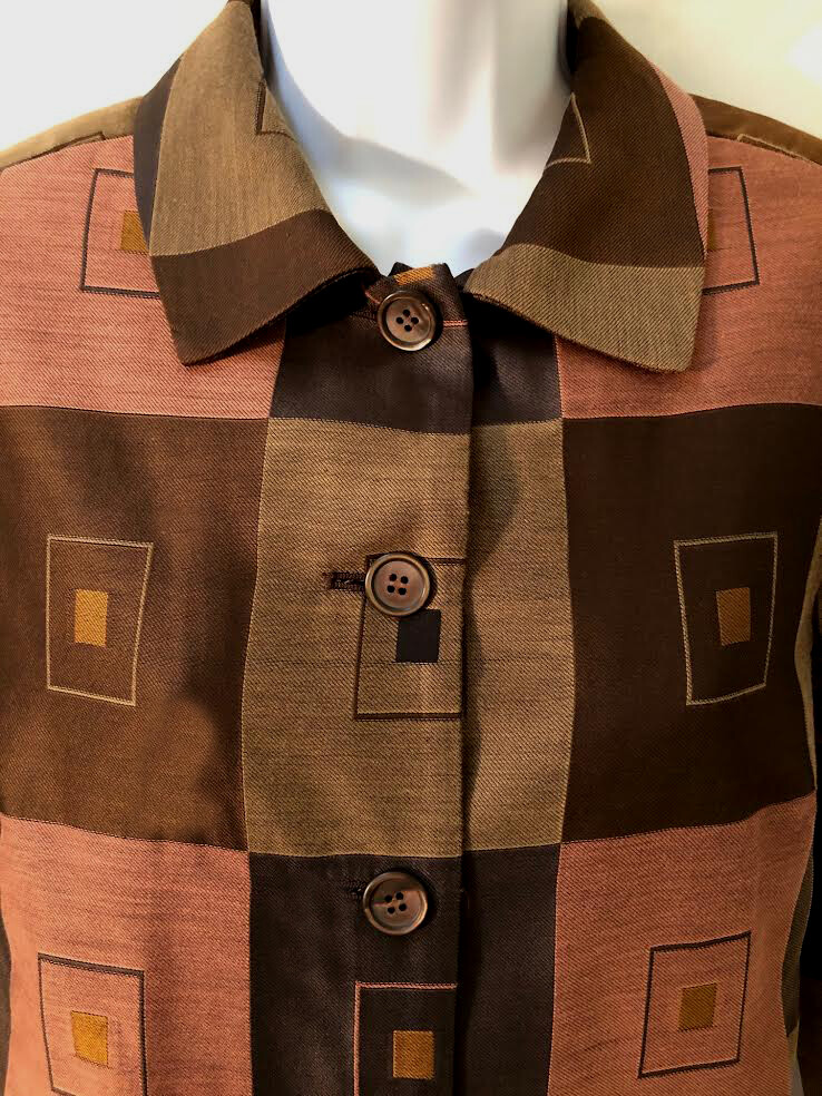 Vintage 80s Bill Blass New York brown tones geometric squares jacket sz 8 chic!