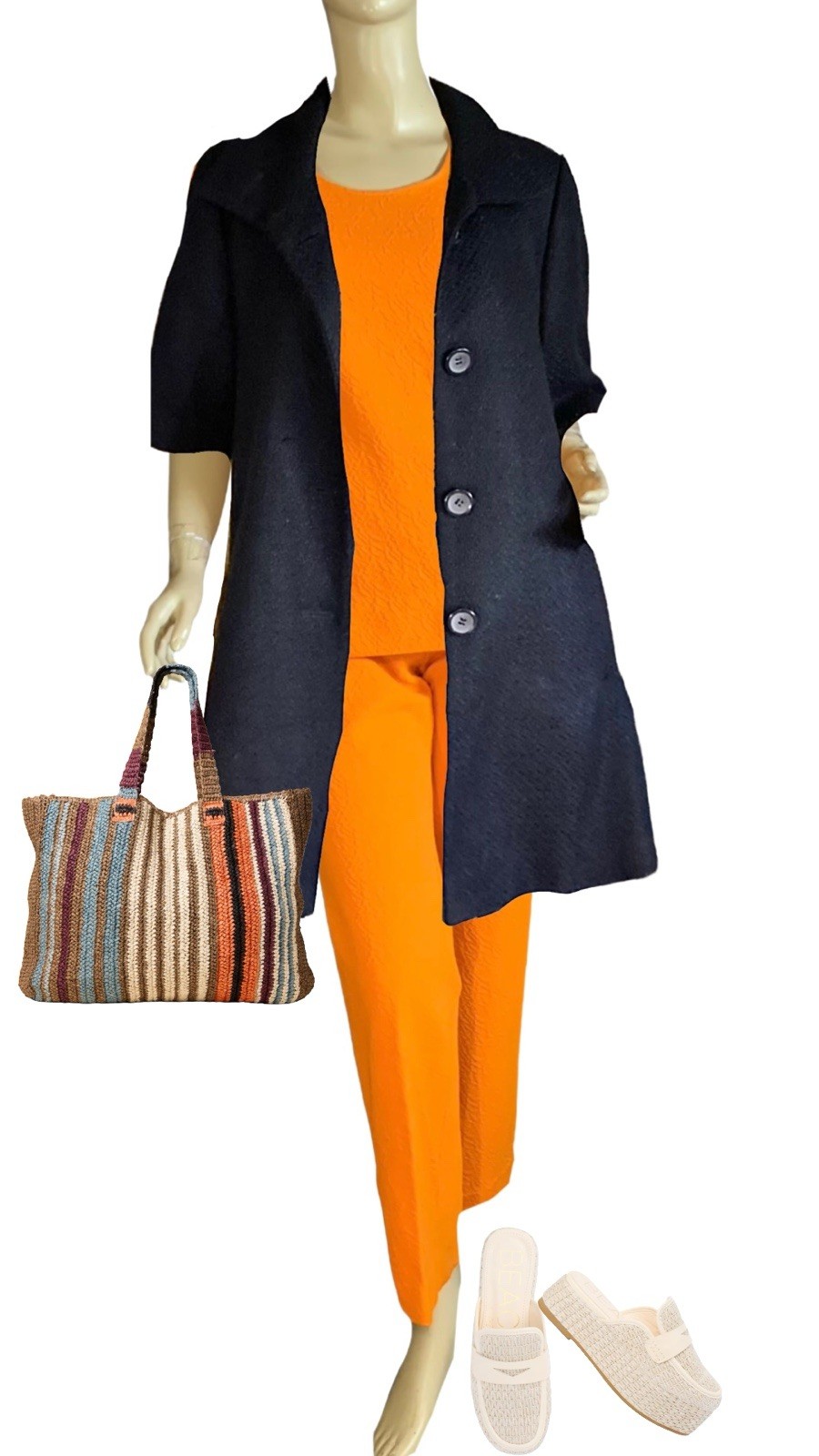 WOMEN’S VINTAGE 1970’S HANDMADE ORANGE TEXTURED PATTERN LEISURE PANT SET S