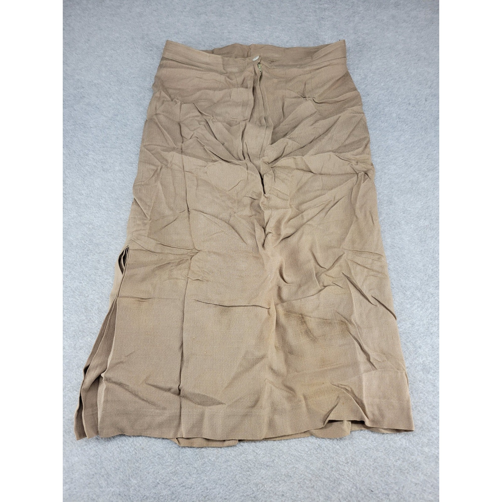 Carole Little Saint-Tropez West Tan Rayon Silk Midi Skirt Size 12 Vintage USA