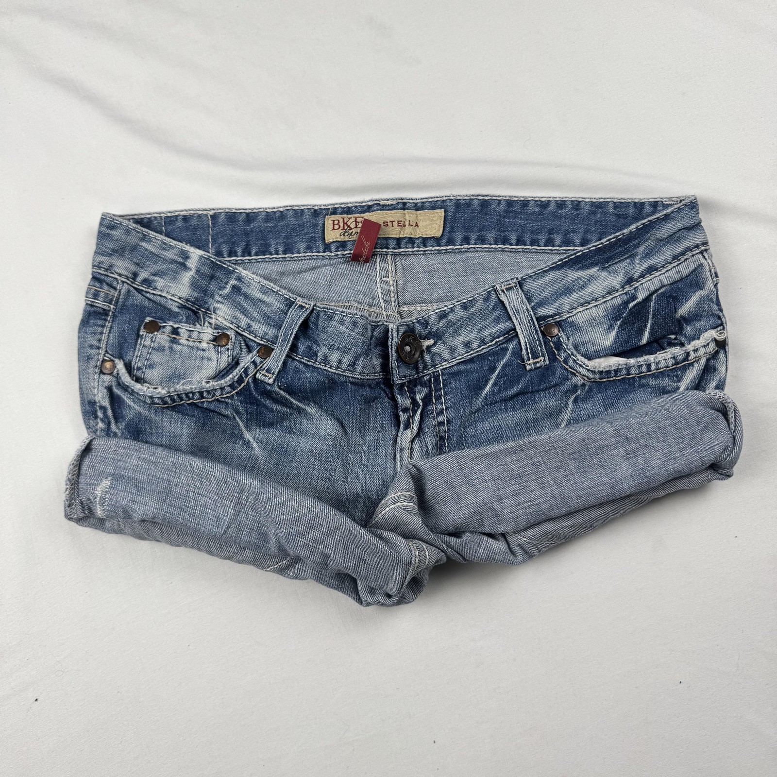 BKE Denim Shorts Womens 28 Blue Rolled Cuff Embroidered Flap Pockets Casual