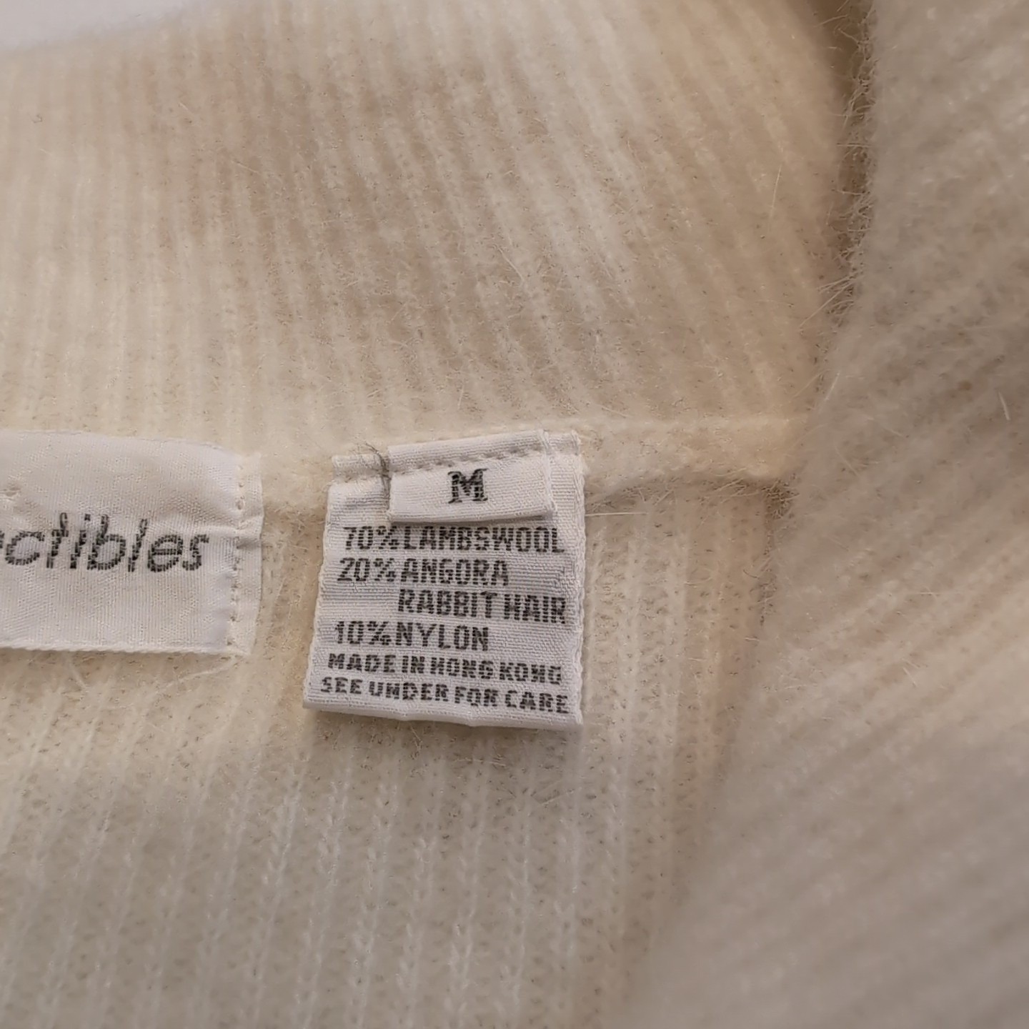 Lambswool Angora Fuzzy Sweater Cream 1/4 Button Large Collar Size Medium Vintage