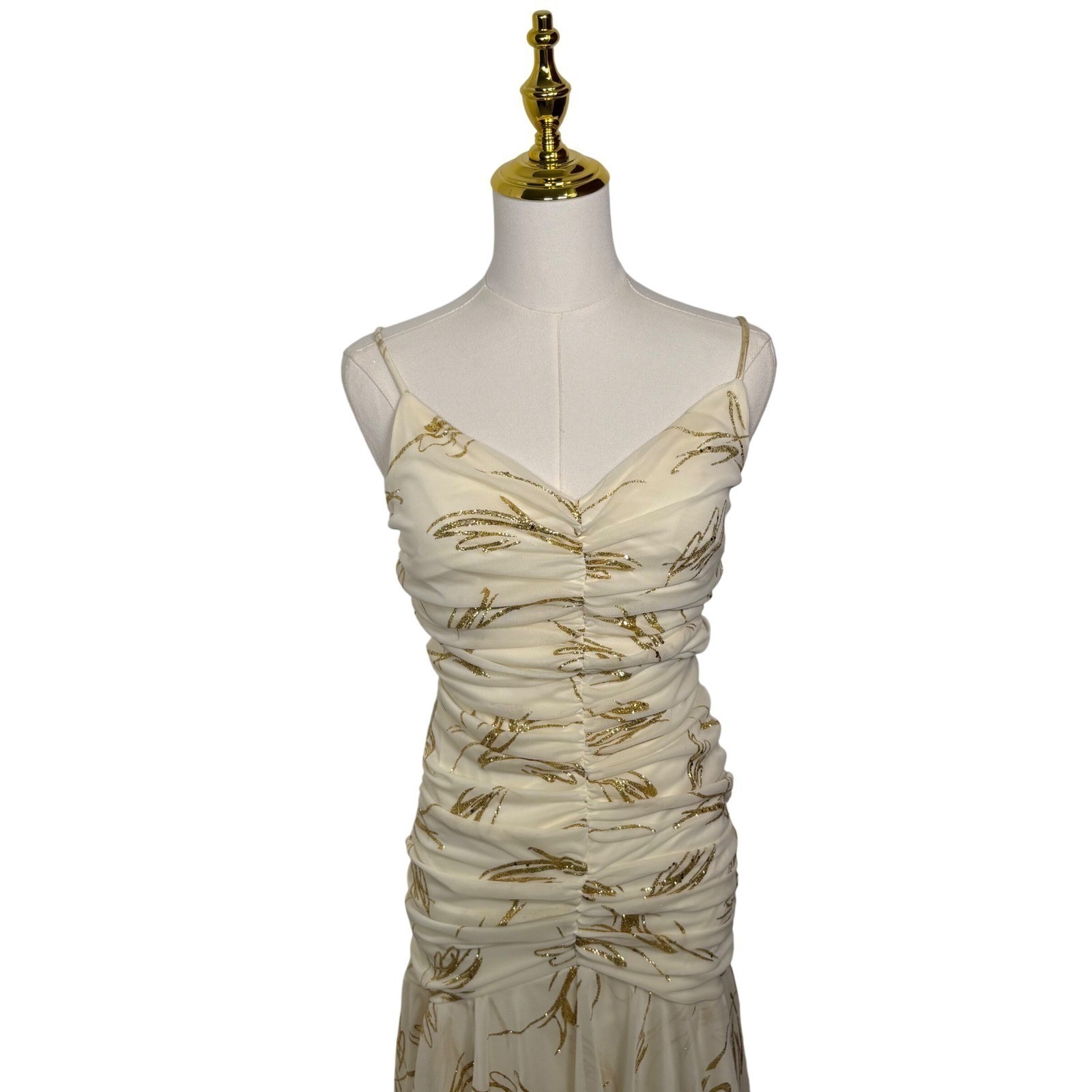 vintage 90s fanny usa cream gold glitter dress mermaid dress gown champagne y2k