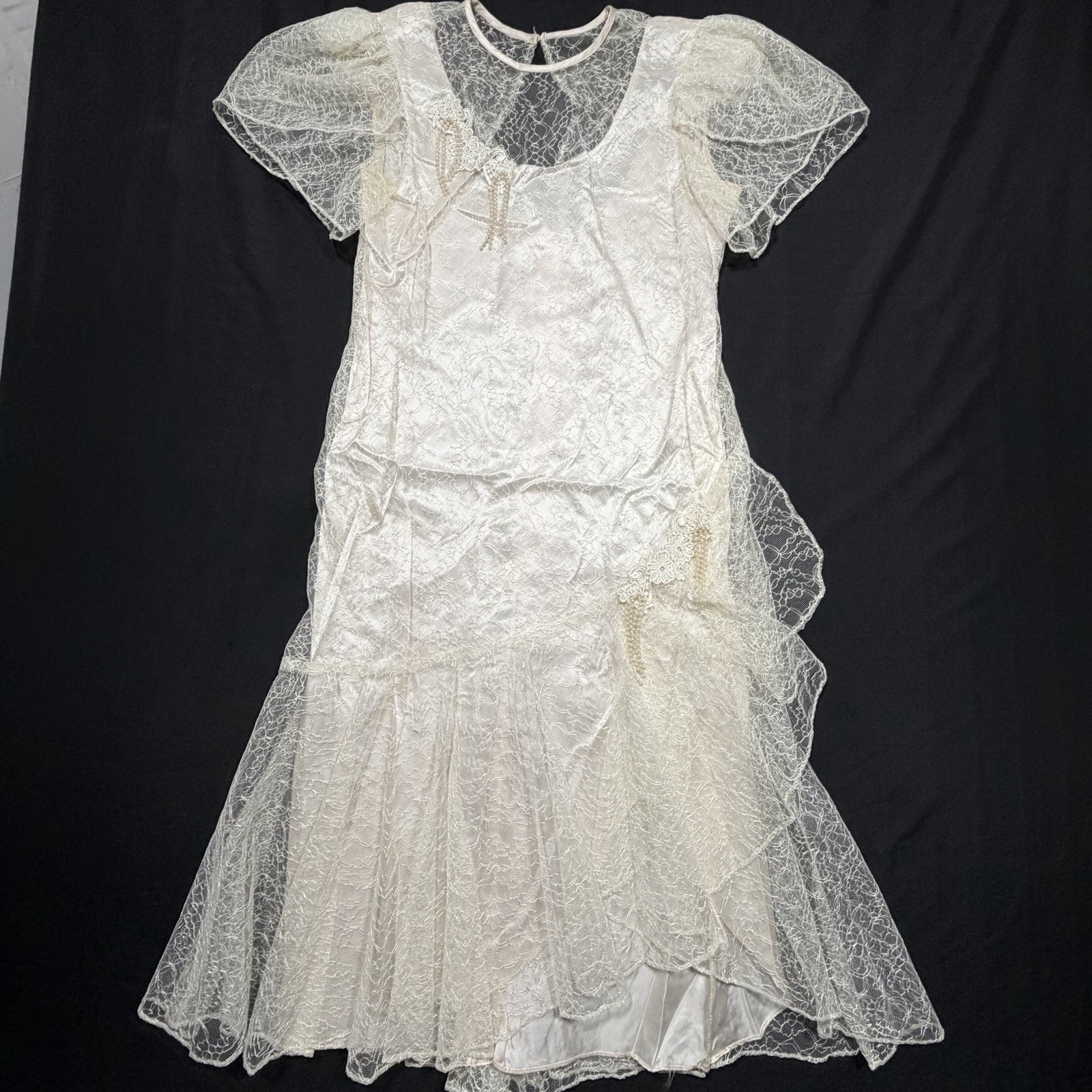 JCPenney White Lace Beaded Party Dress Size 5/6 Made USA Romantic Vintage