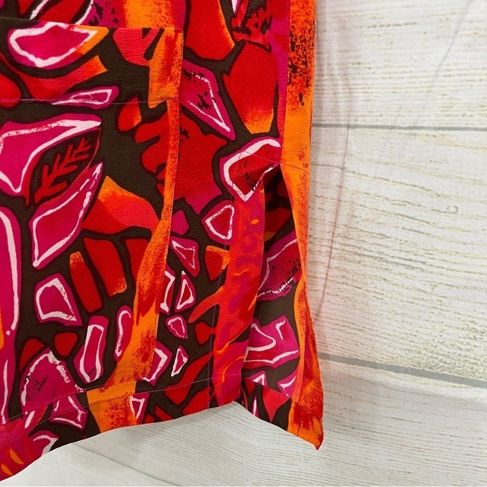 Casual Corner Blouse Womens Medium Silk Pink Orange Print Button Sleeveless VTG