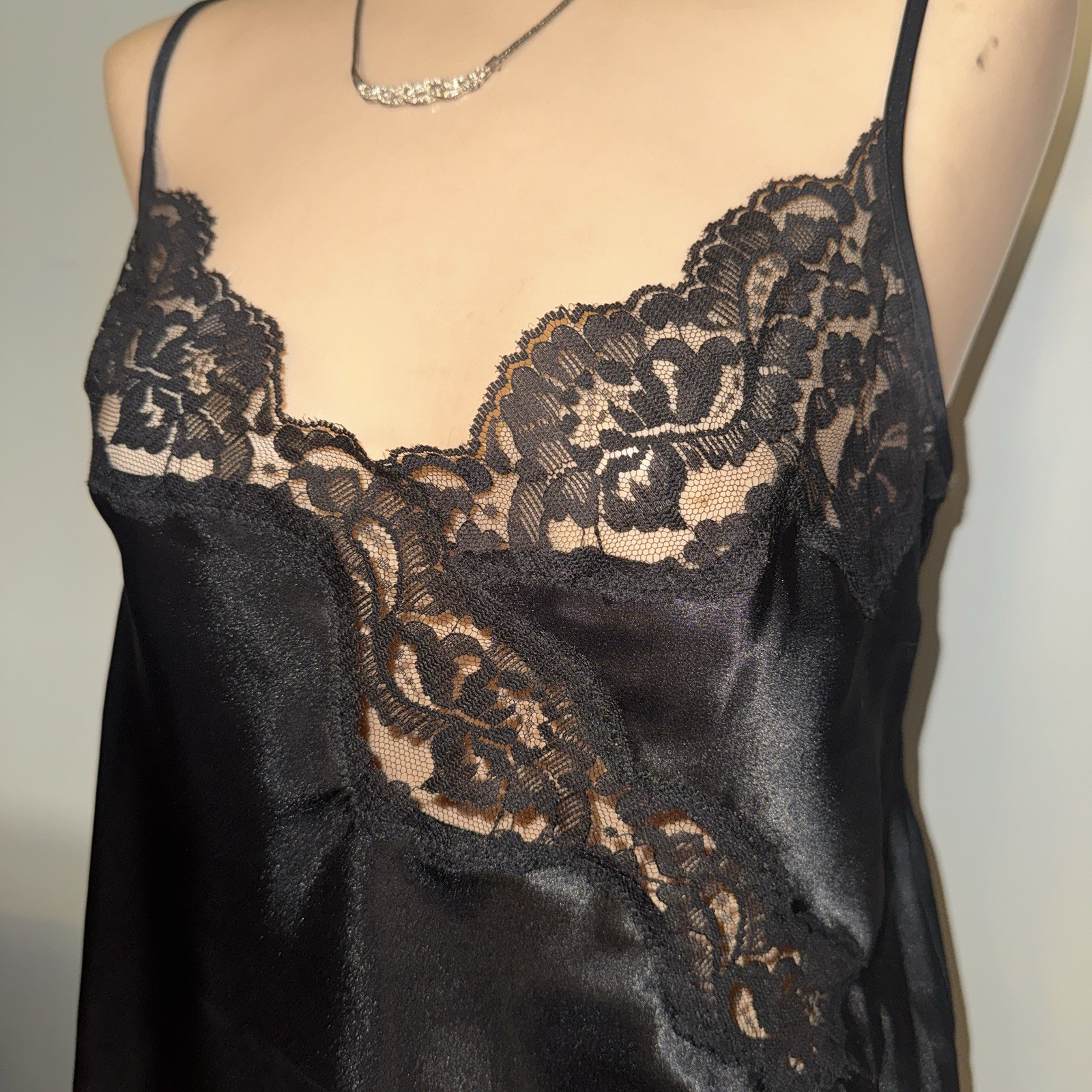 Victorias Secret Black Lace Camisole Gold Label Satin Whimsical Princess Fairy S