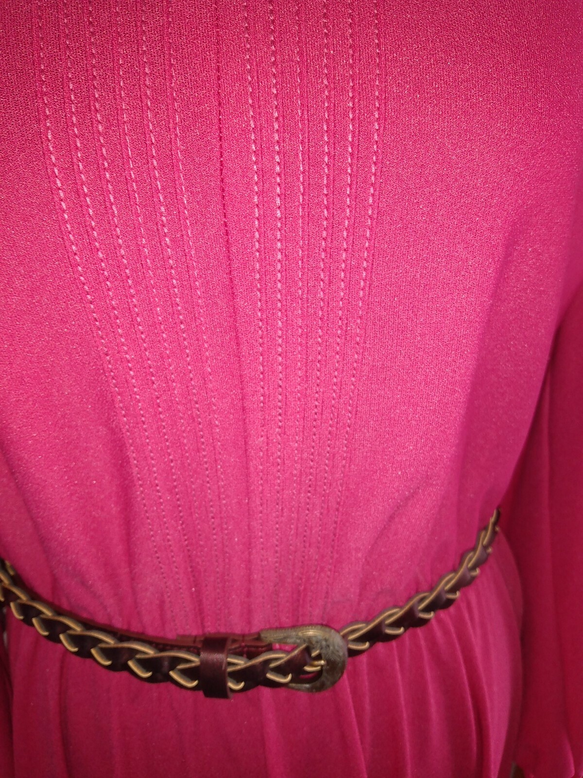 Vtg Jane Baar Dress Raspberry LS Lace Front Collar Elastic Waist No Sz Tag M/L
