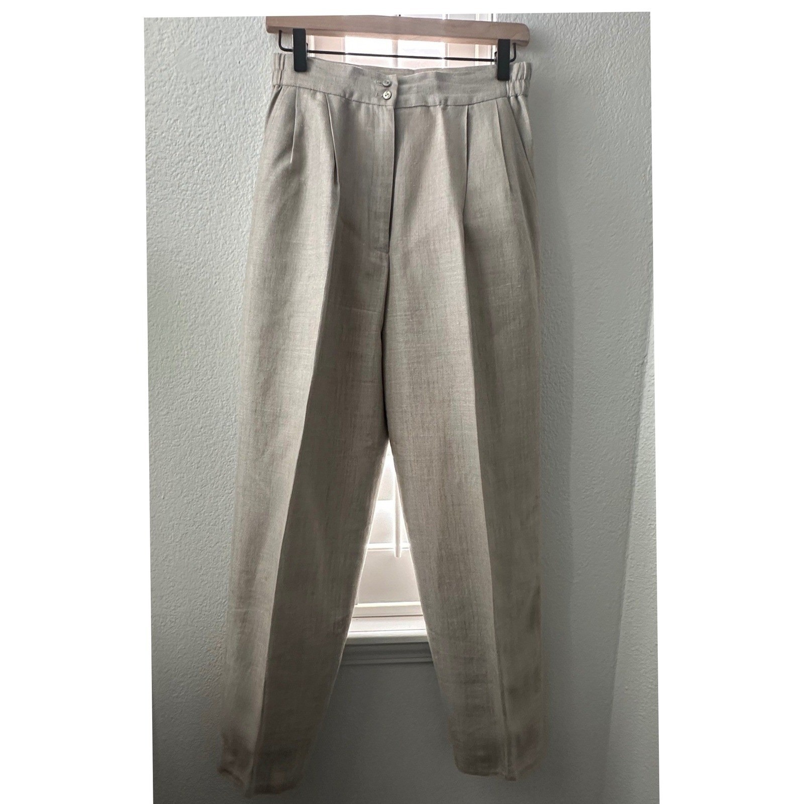 Vintage David Brooks Beige Linen High Waisted Pleated Pants USA Women’s Size 10