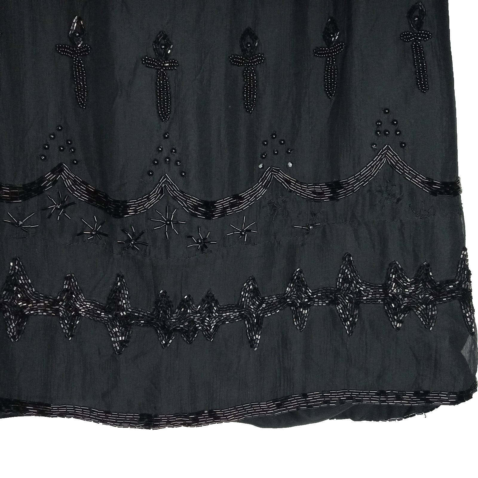 VTG Nite Waves Black Beaded Silk Dress Womens Sz M/L Cocktail Flapper Gatsby 80s