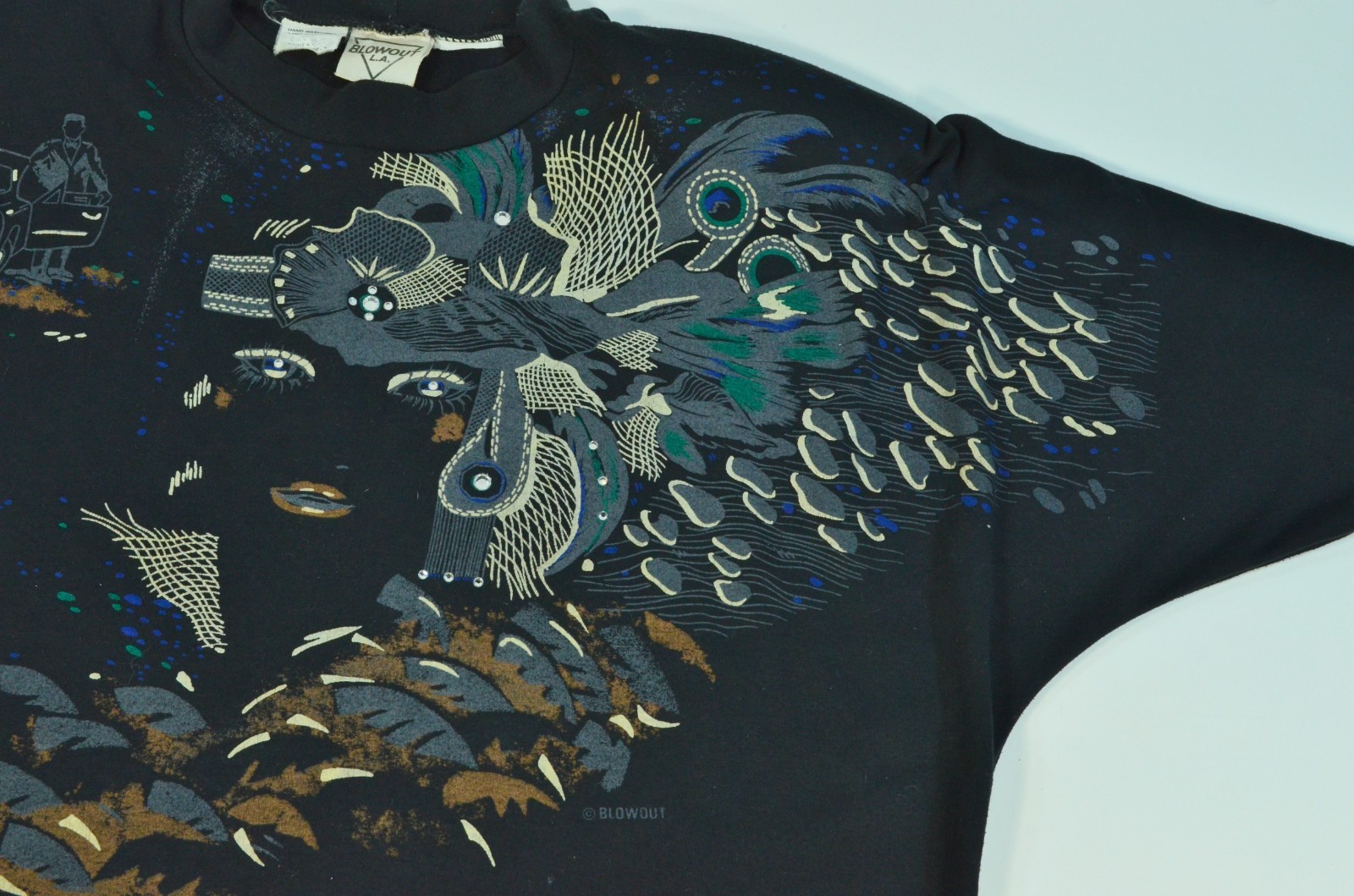 Vintage 80’s Blowout LA Black Gray 1920’s Flapper Woman Graphic Top Sweatshirt