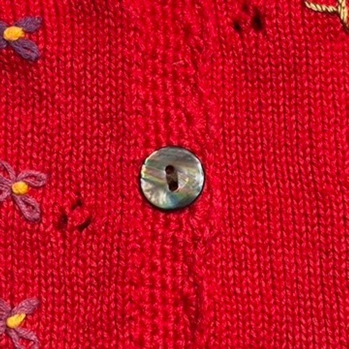Susan Bristol Cardigan Sweater Womens L Red Hand Embroidered Floral Vintage 90s