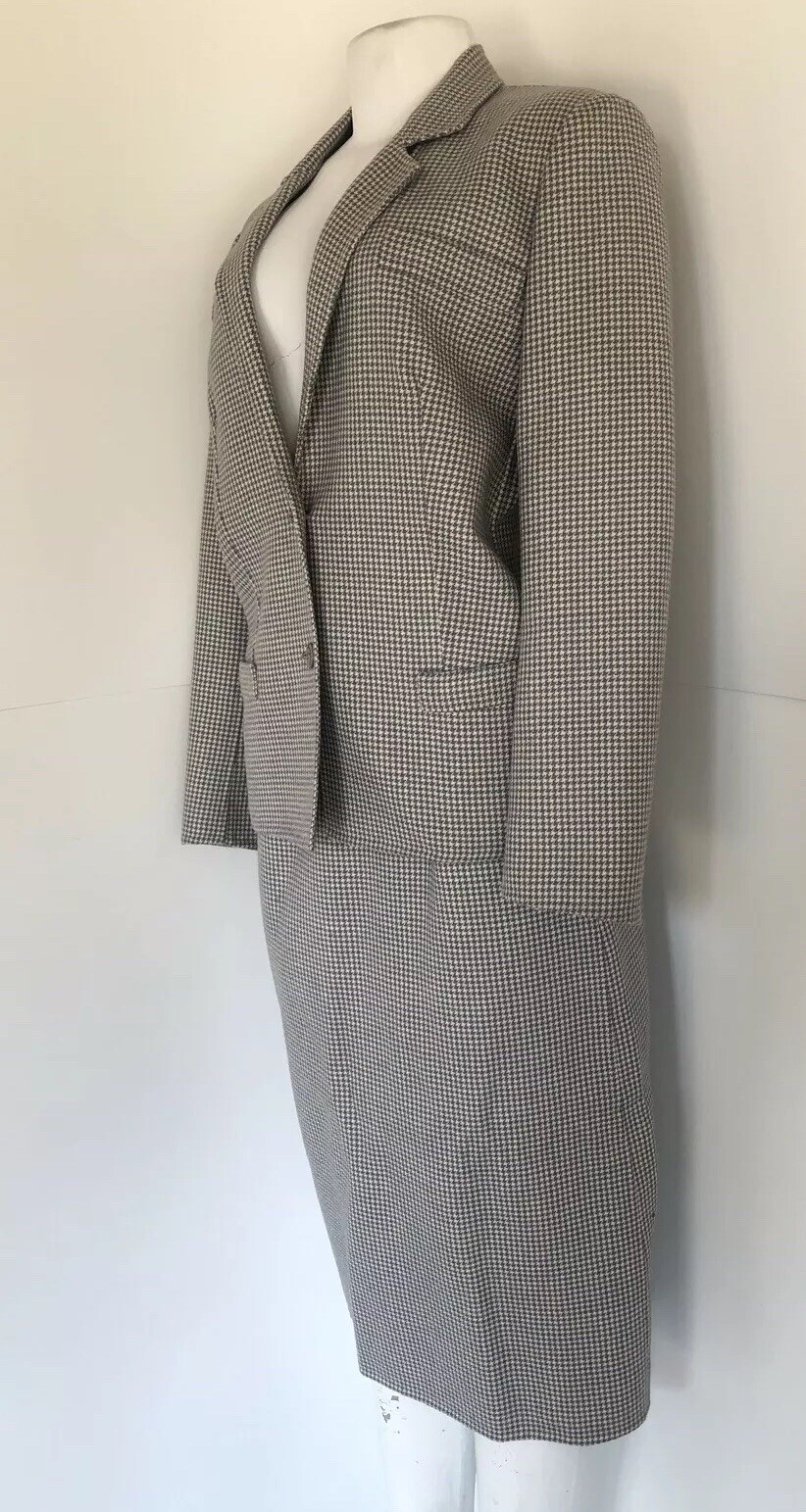 Salvatore Ferragamo France Size 48 US 10 Skirt Suit Houndstooth Vintage Retro
