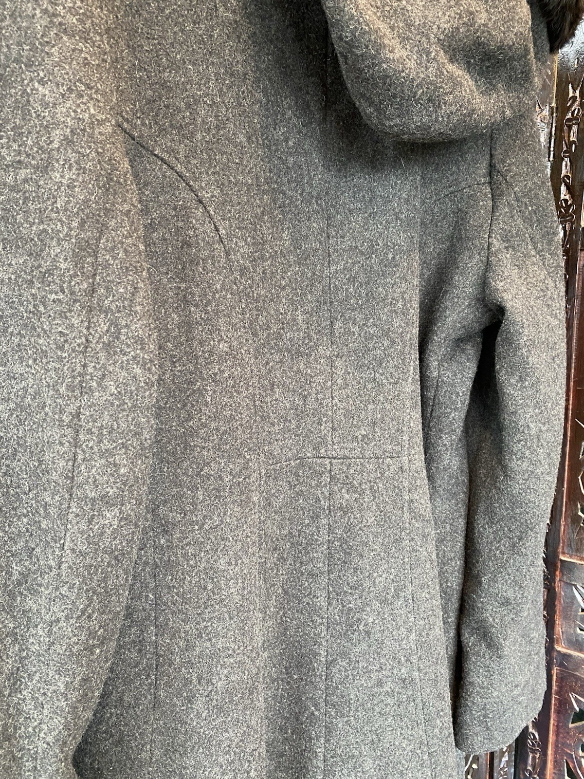 VTG Donnybrook 100% Wool Gray Maxi Coat Womens M Hooded Real Fur Opera