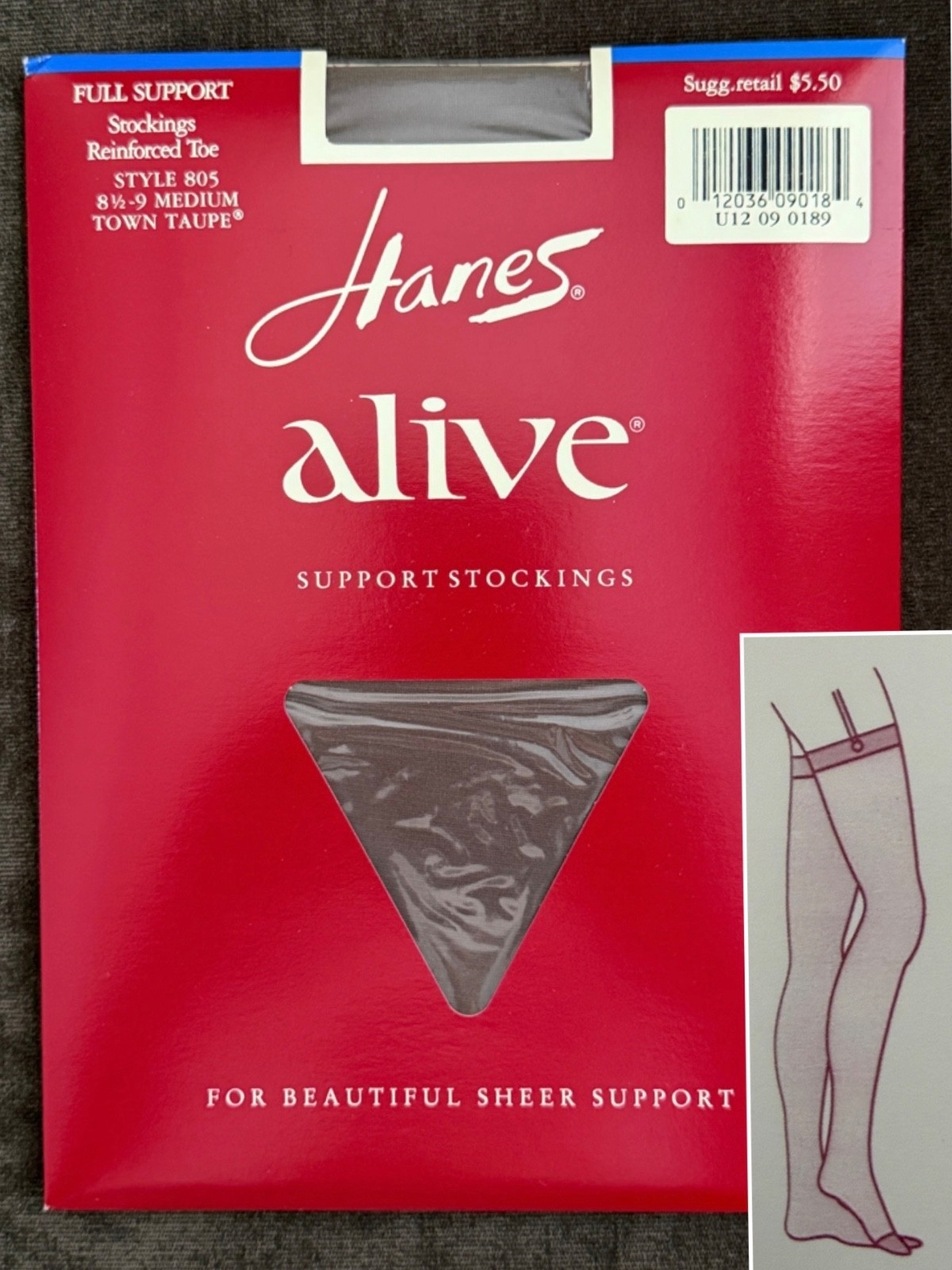 Hanes Alive Full Support Stockings 805 Reinforced Toe 8½-9 MEDIUM Town Taupe