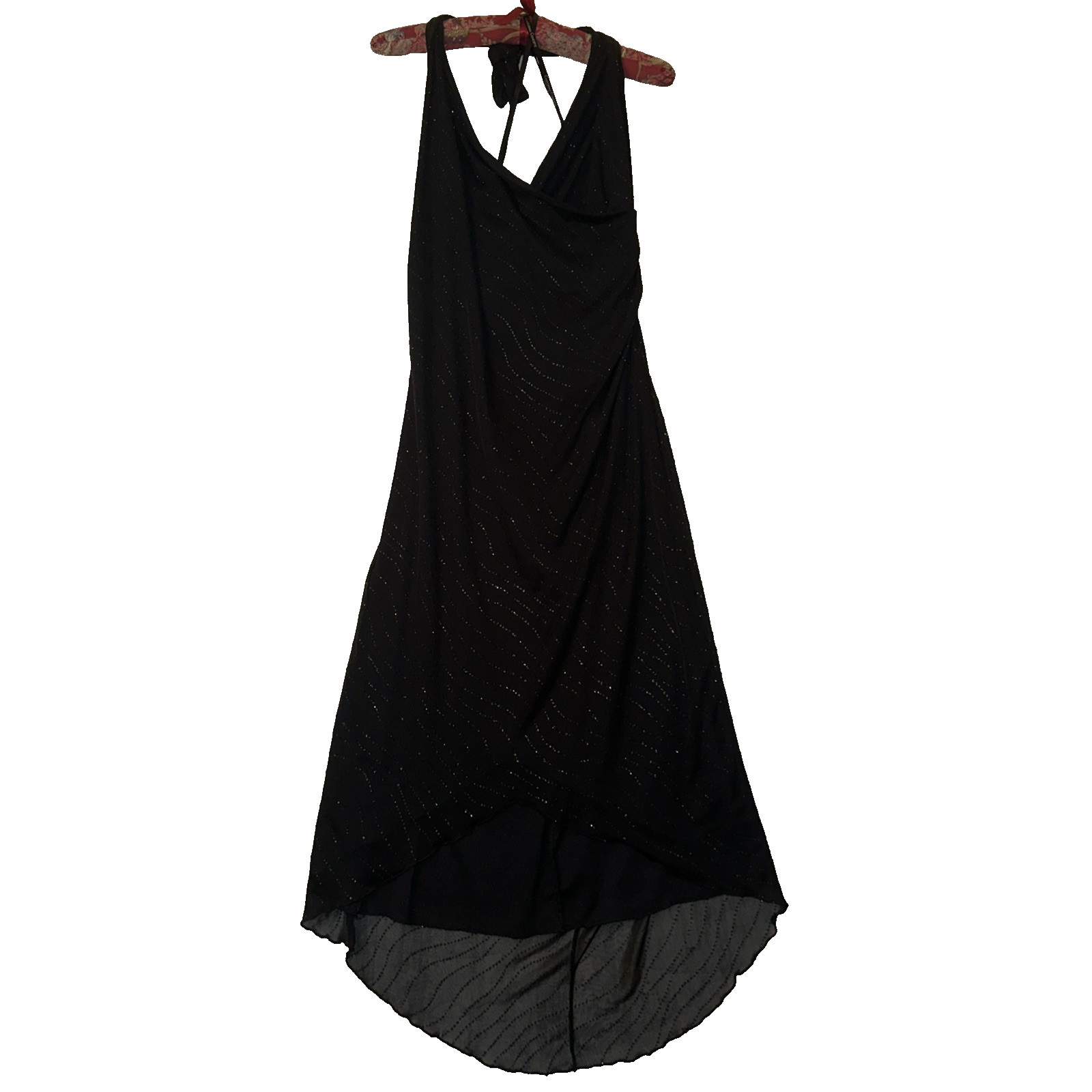 Y2K California Concepts Black Halter Dress Asymmetrical High Low Flowy Blingy