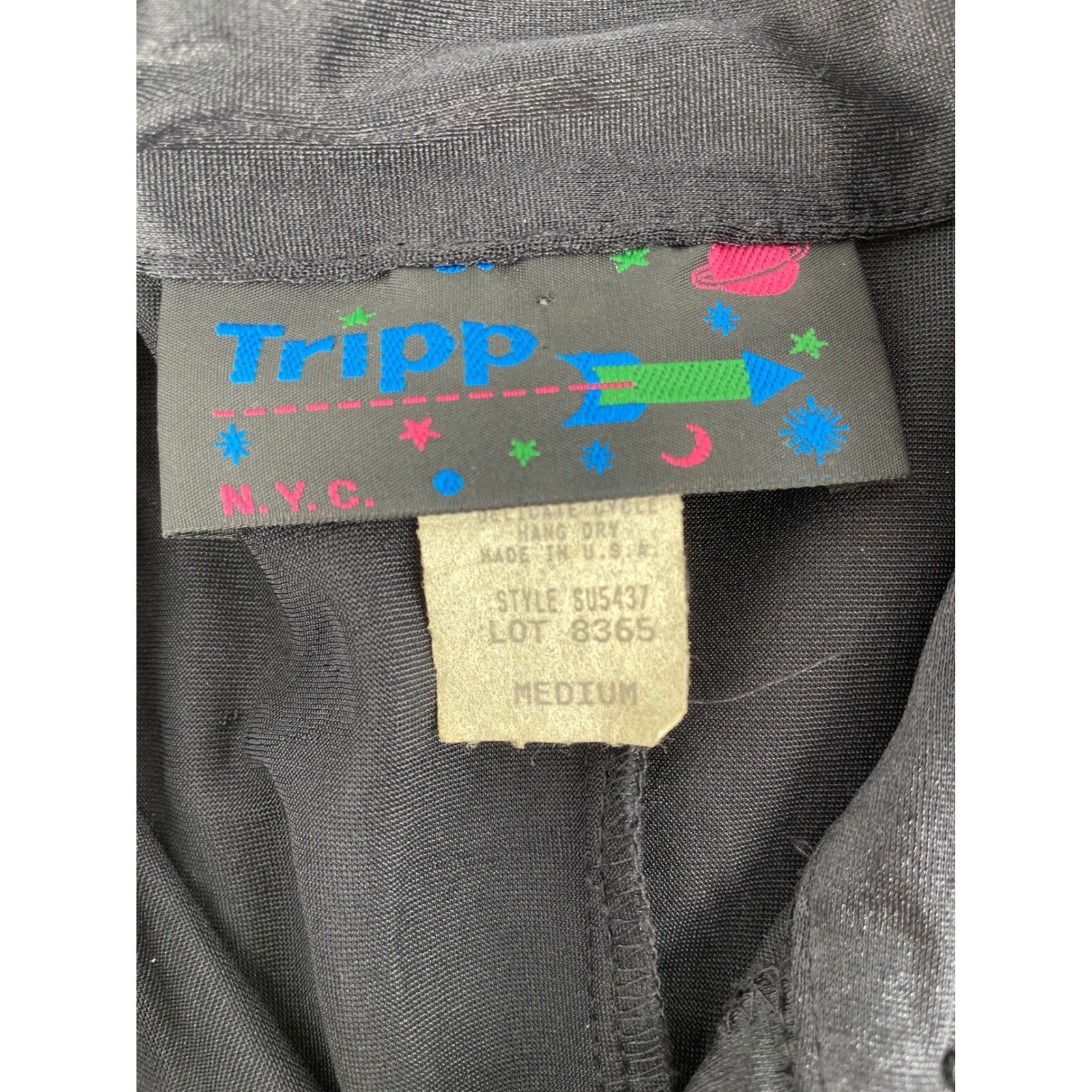 Vintage Tripp NYC Shirt Dress Women Medium Black Vintage 90s Y2K Goth Clubwear
