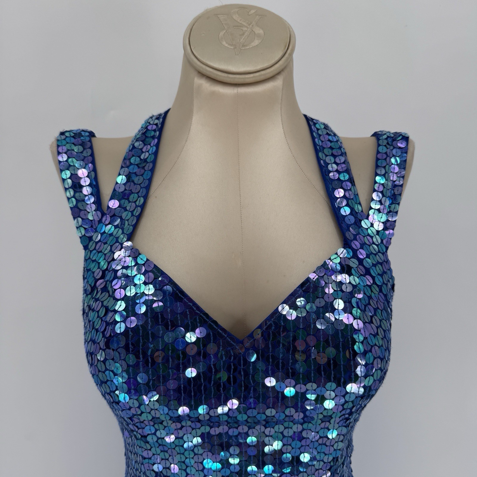 VTG 90s Niteline Della Roufogali Sequin Dress Blue Purple Iridescent Prom Glam 4