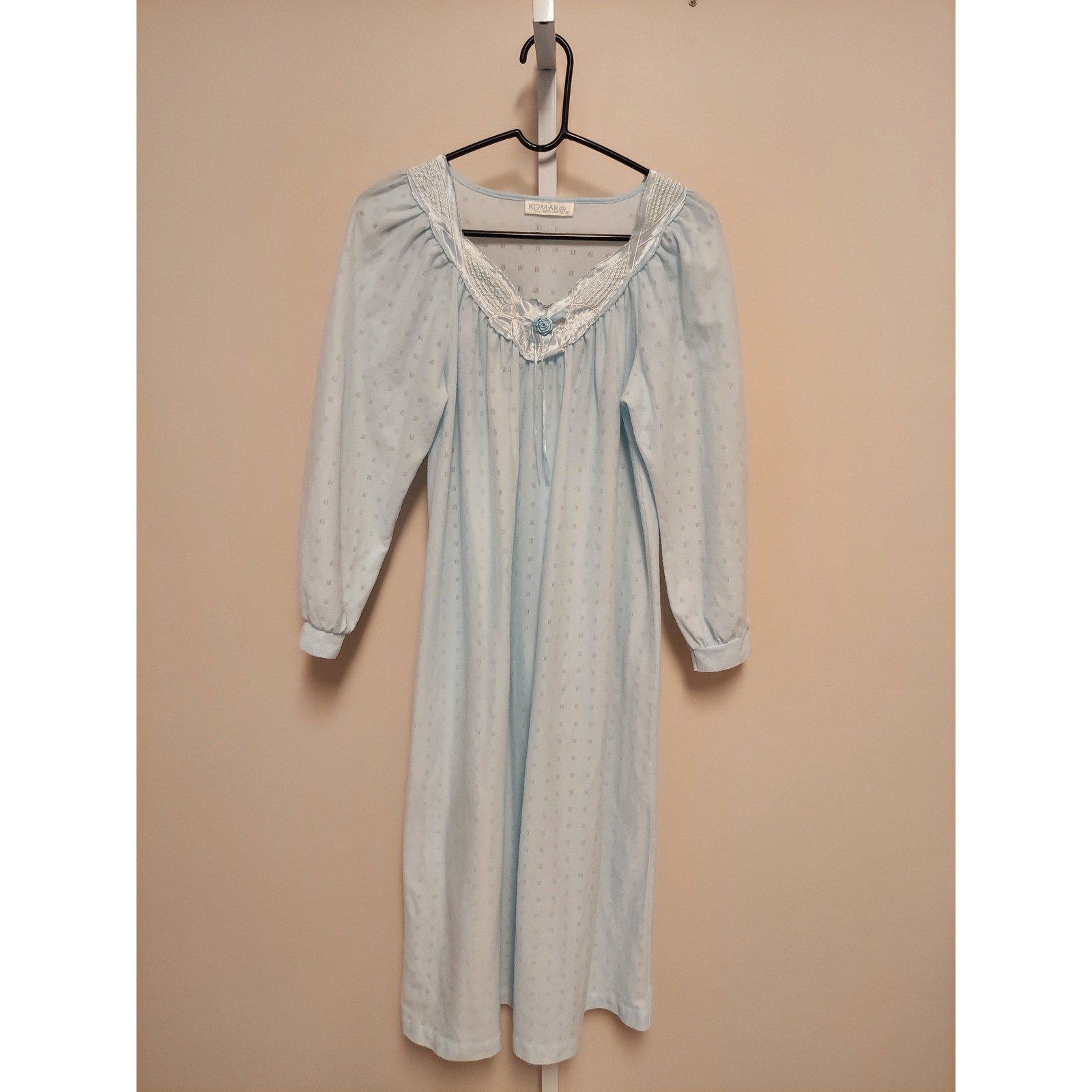 Komar Vintage Nightgown Rosette Long Sleeve USA L Flannel Cottage Coquette