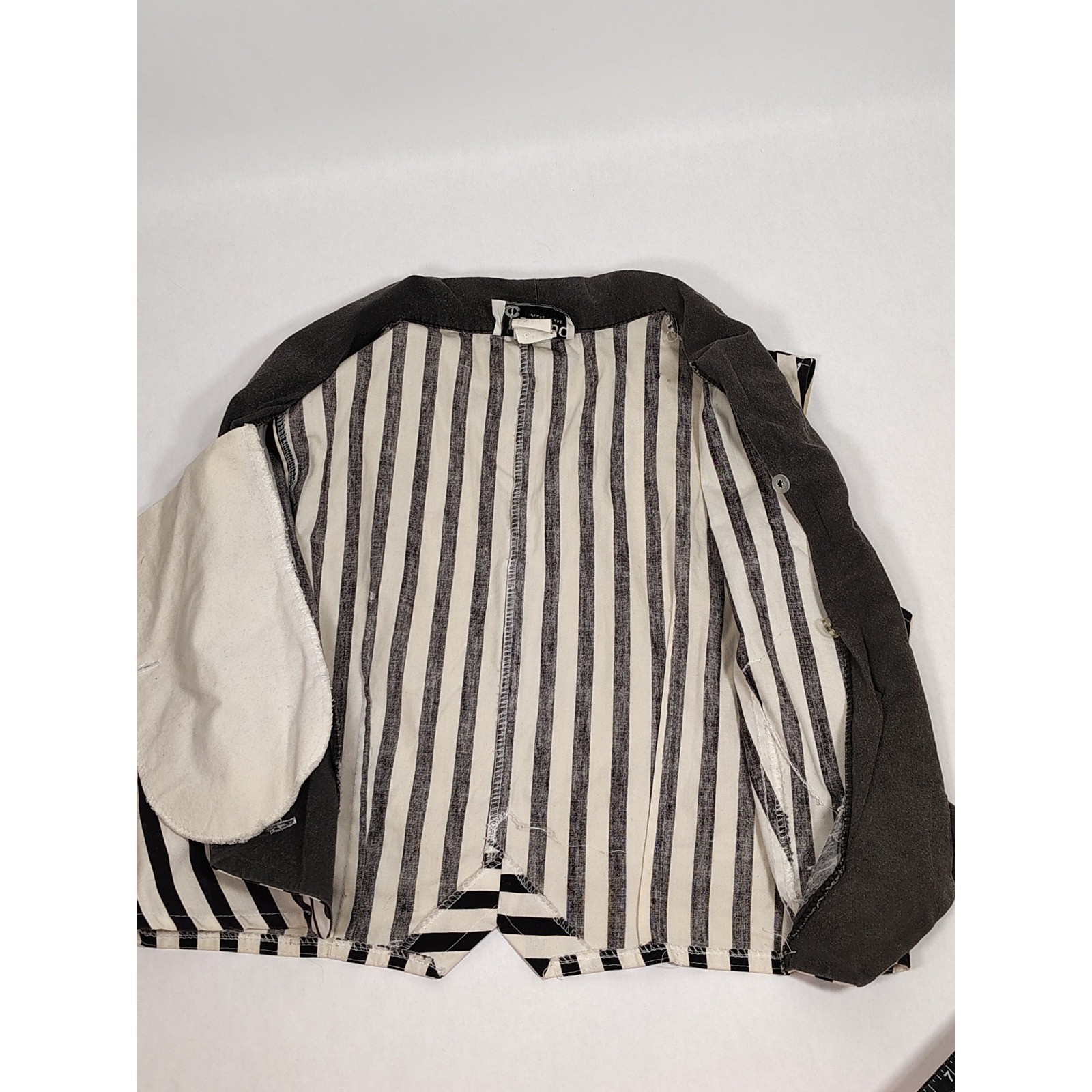 Banjo Dallas Texas Vintage Striped Cropped Vest Grey Shawl Collar Medium