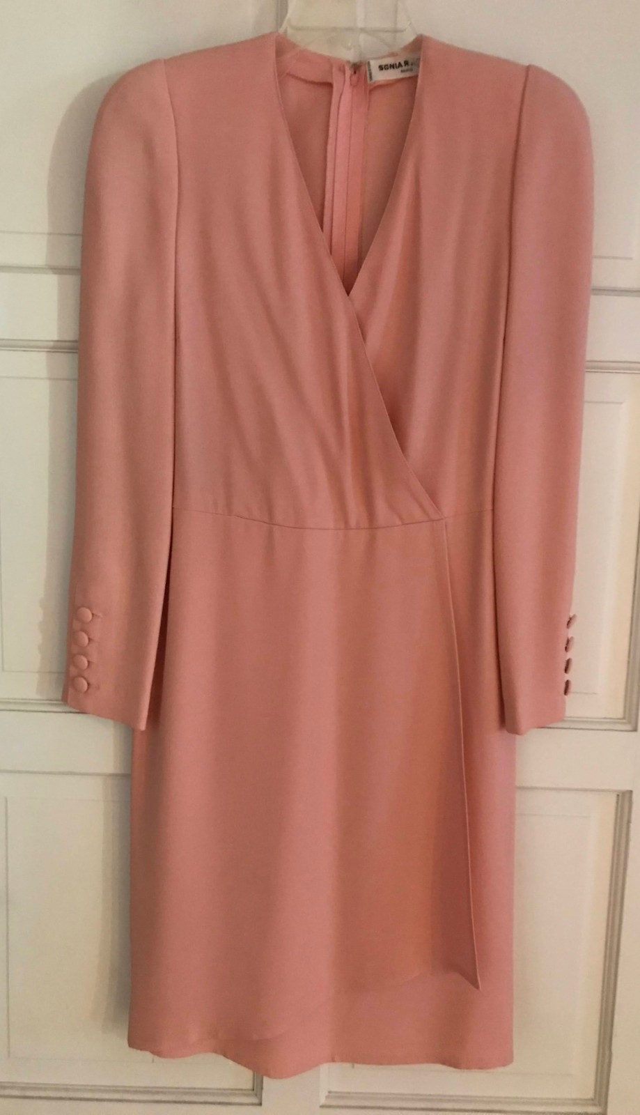 Vintage Sonia Rykiel Paris Long Sleeve Blush Pink Dress Faux Wrap Size 38