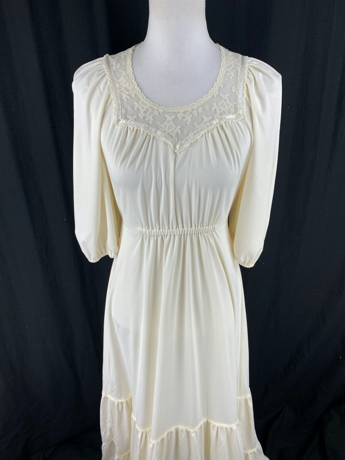 Jody T California Vtg 70s Lace Trim Prairie Maxi Dress Size 7 (Fits S) Cream