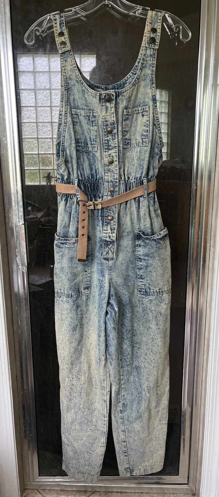 Vintage 80s IDEAS Denim Acid Wash Jean Overalls Jumpsuit w/Belt Women’s M