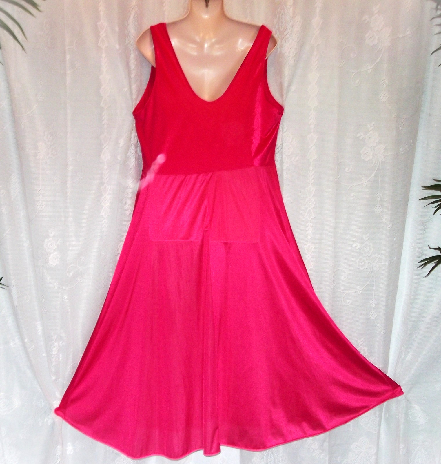 1X-2X,Hot pink,long vintage nightgown,silky nylon,spandex,shiny,negligee,nightie