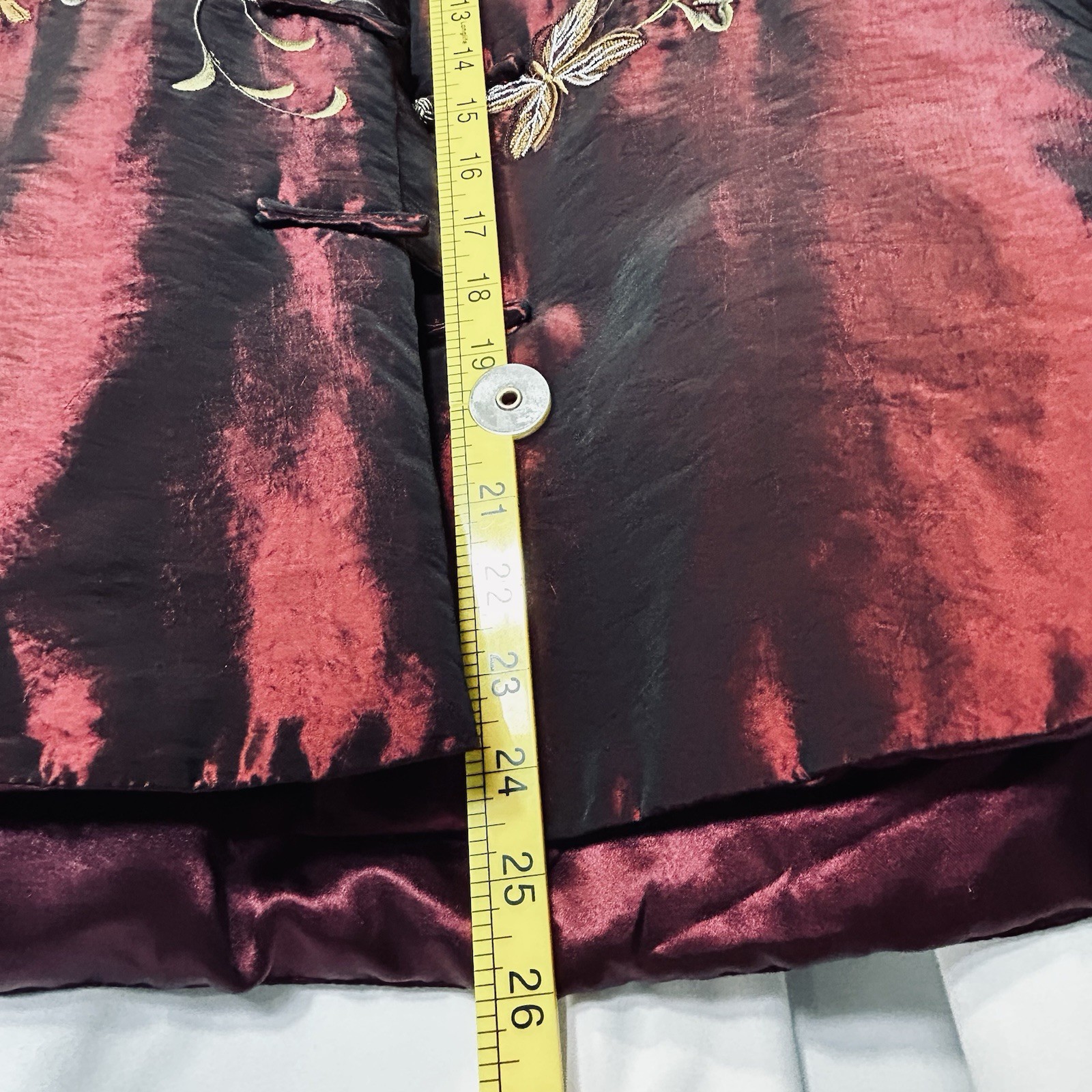 Vintage Silk Iridescent Mygaman Chinese Tang Suit Jacket M Burgundy Frog Closure