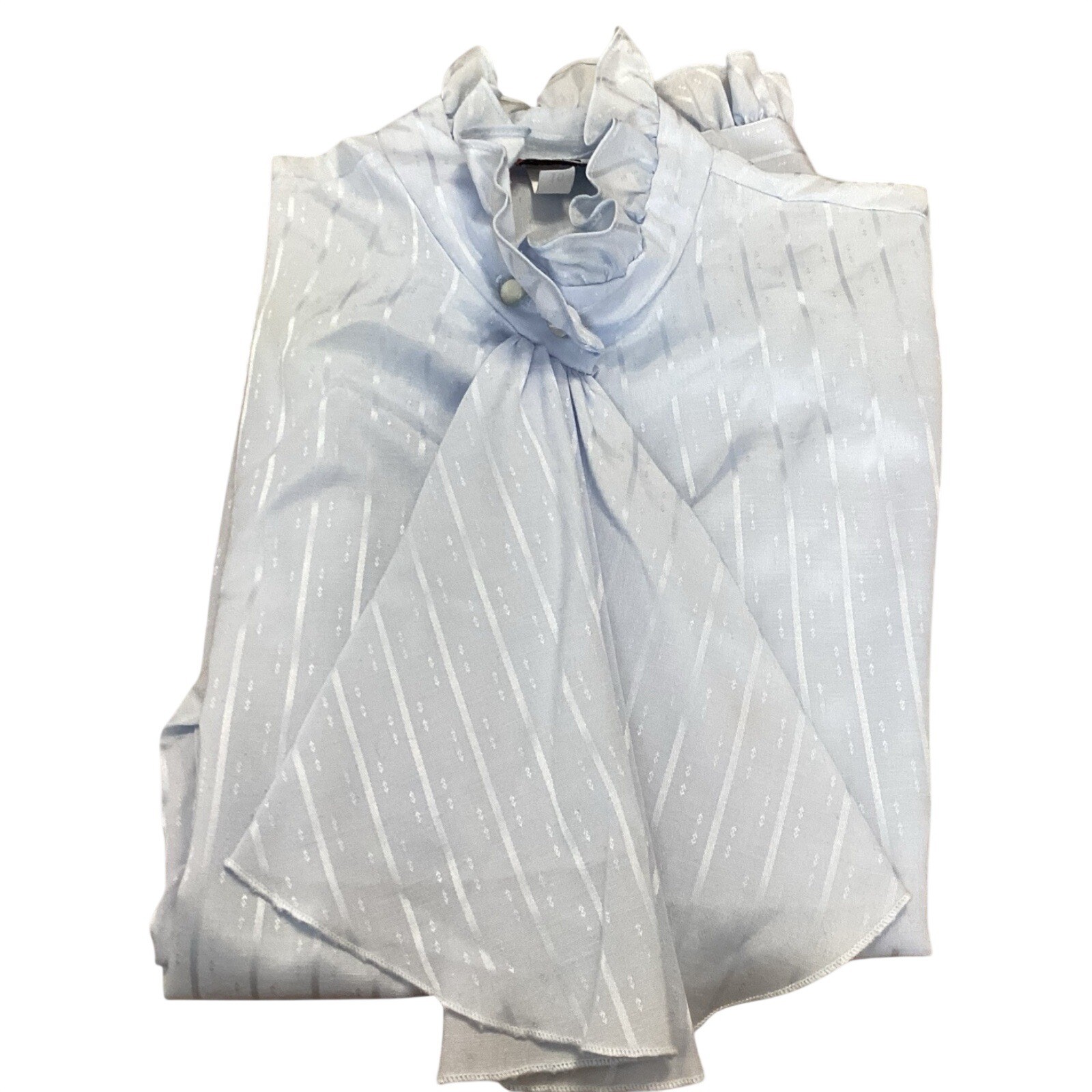 Vintage Cristin Stevens Blue Pussy Bow Ruffle Blouse Secretary Top Sz 10 Striped