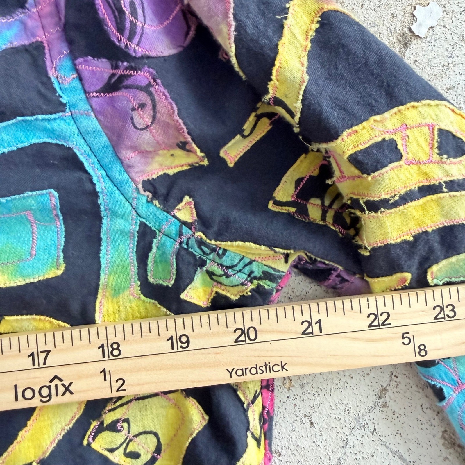 Vtg 90s Jacket Art to Wear Abstract Artsy Applique Cropped Trucker Keren Hart S