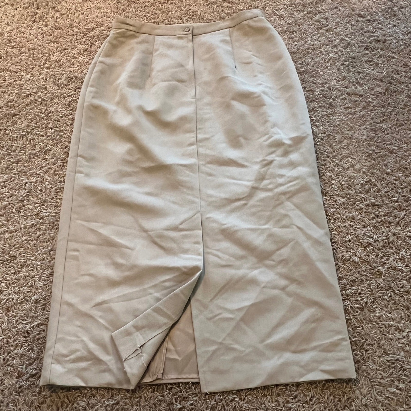 Michele New York Vintage Tan Beige Maxi Skirt Size 16 High Waist Back Slit USA