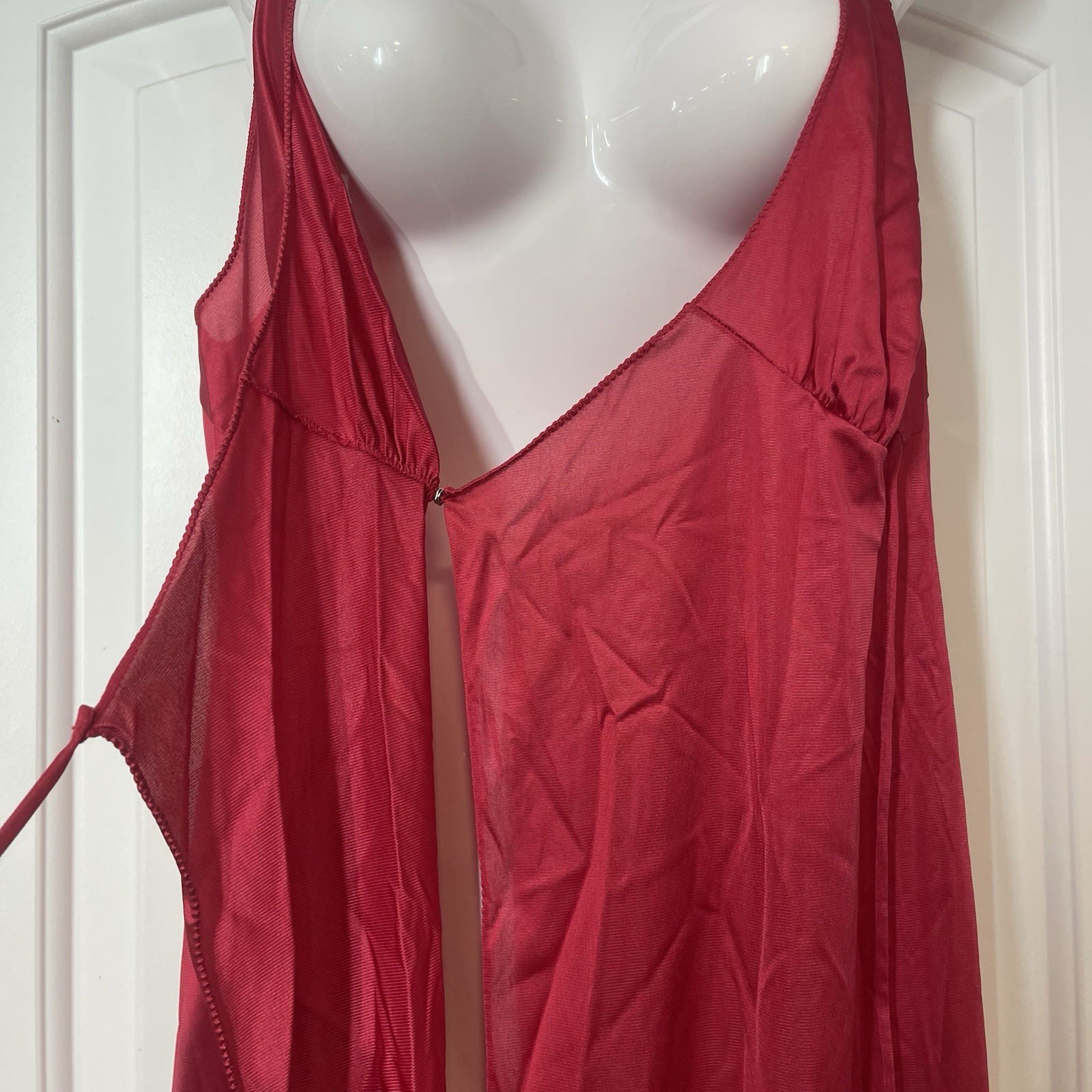 VTG Vanity Fair Negligee Maxi Night Gown Slip Dress Sz 36 Red Sexy Wrap Intimate