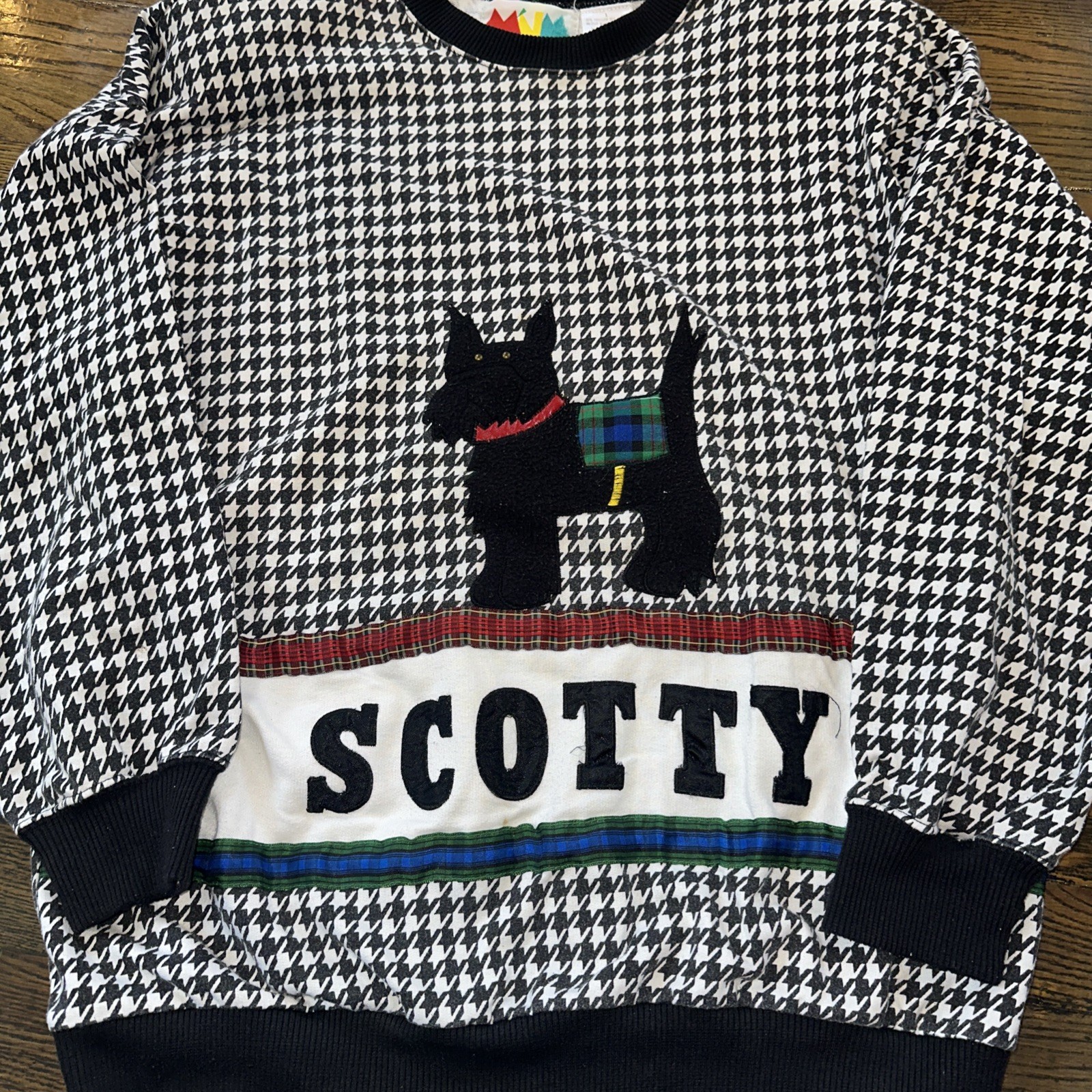 Vtg Marcy ‘N Me II~By Patrick Lee Scotty Dog~Houndstooth Top~large