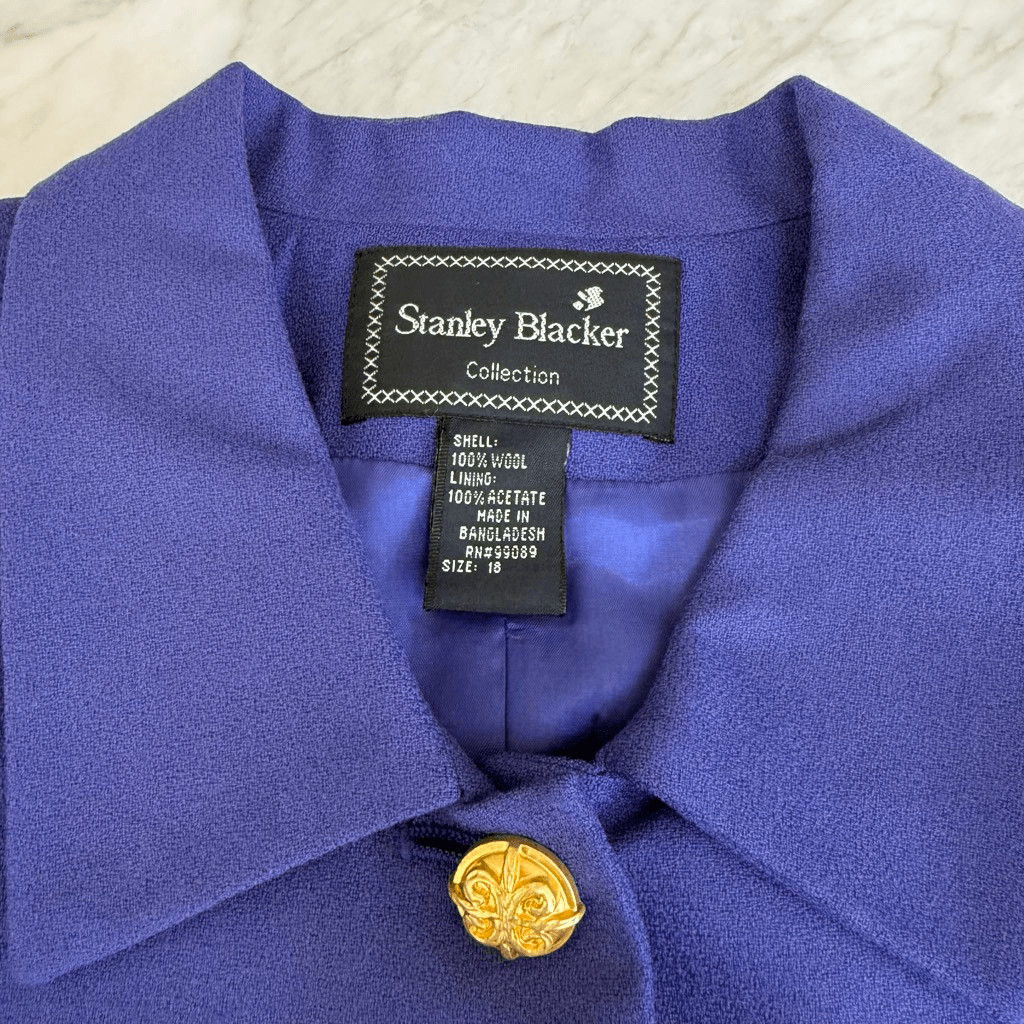 Stanley Blacker vintage 100% wool 2 piece pant suit blazer size 18 pants size 16