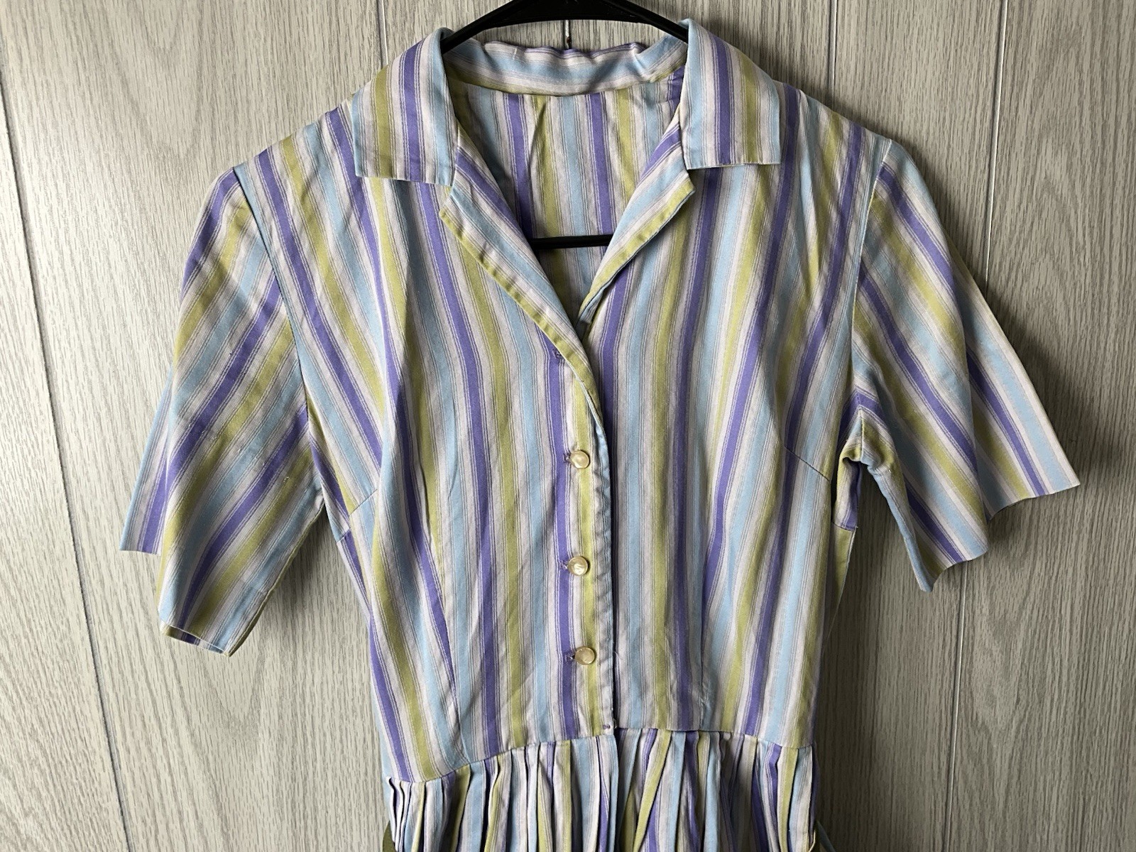 1950s Pat Perkins Vintage Sun Dress 100% Cotton Striped Button Up Belted XS/S