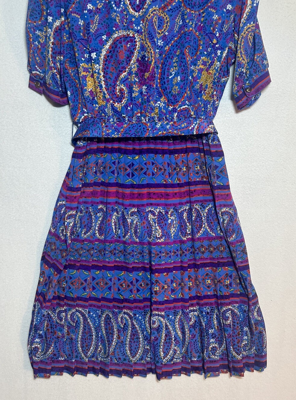 Vintage Lorac Original by Lady Carol 70s Belted Colorful floral paisley dress L