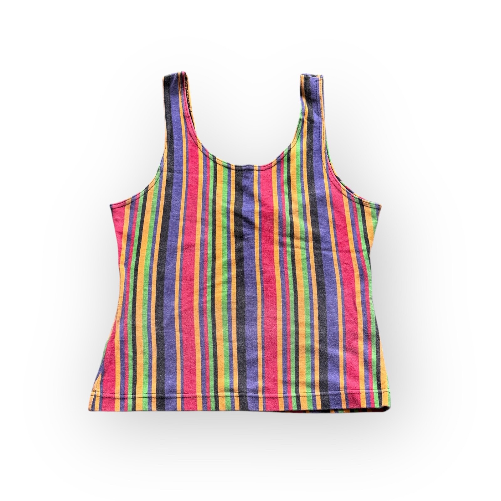 Vintage 90s Y2K ANCHOR BLUE Striped Multi Color Rasta Theme Tank Top Medium