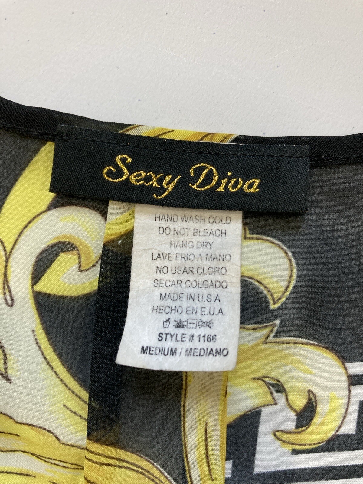 Vintage Sexy Diva Women Black Yellow Sheer Long sleeves Maxi Dress Size Medium