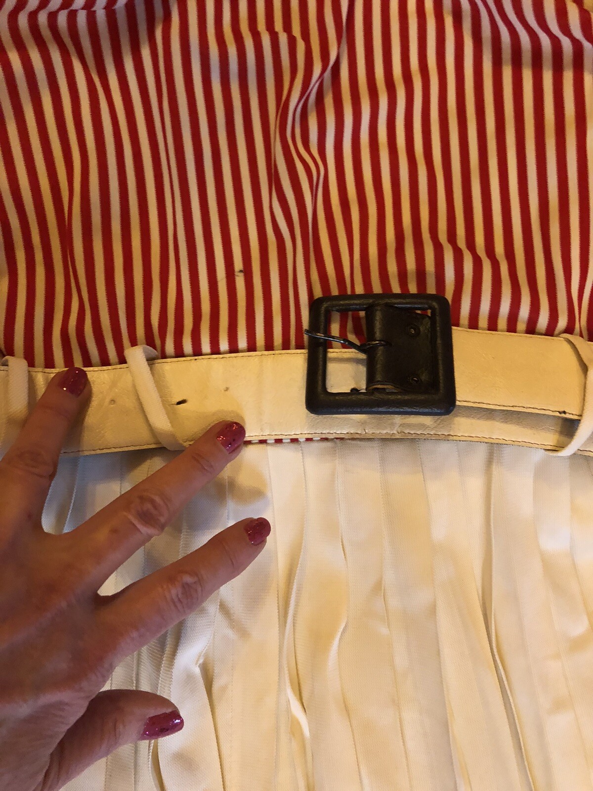 60s Red&White Striped Pleats Stanton Jrs. Mini Dress XS Hippy Chic.Stains/spots